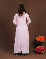 Urviya Chikankari Mul Chanderi Long Kurti – Straight Cut with Jaali Boota Light Purple