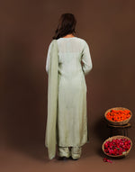 Urviya Chikankari Muslin 3 piece set - Bakhiya Ghaaspatti Work and Gala Boota Green