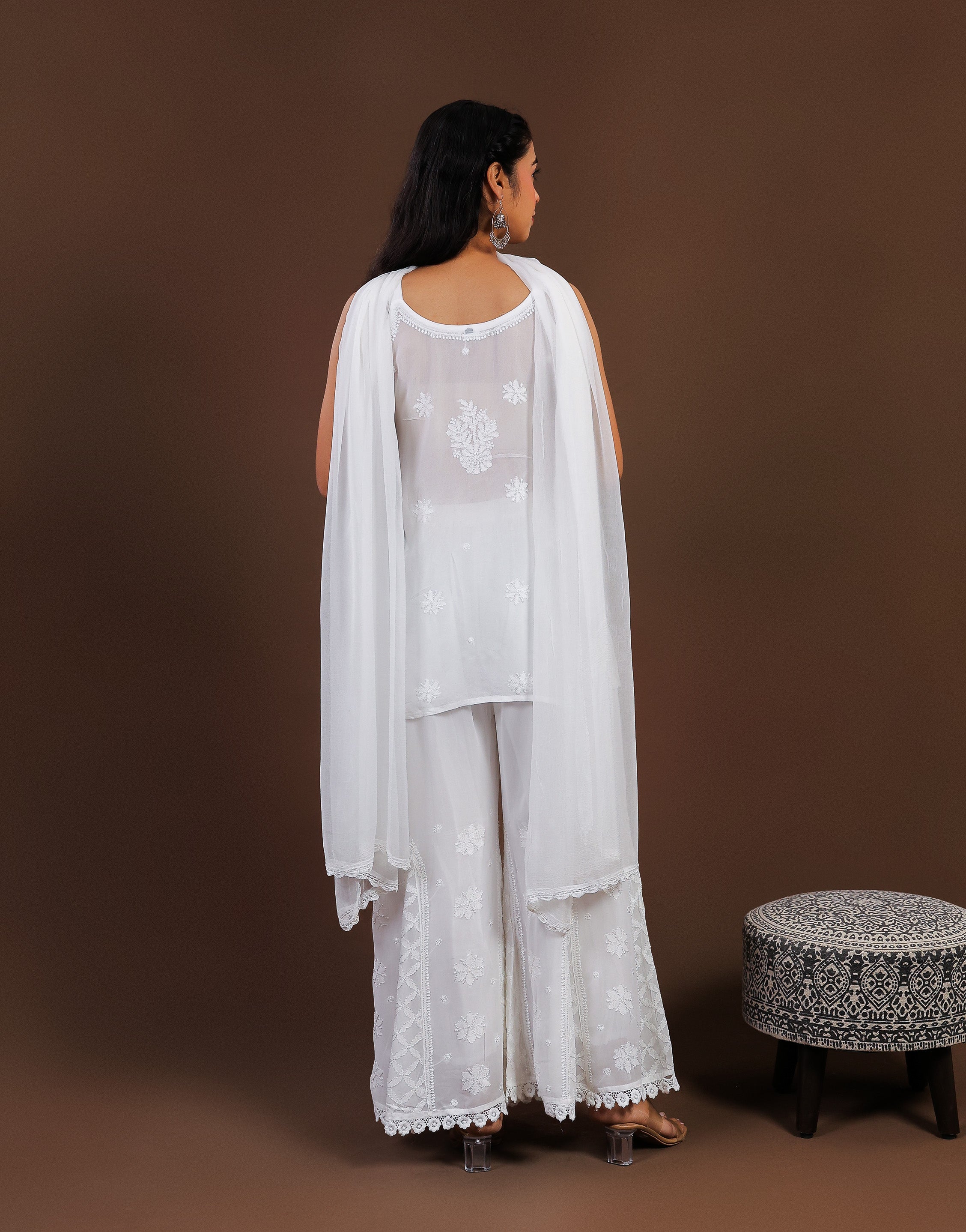 Urviya Chikankari Georgette 3 piece - Spaghetti Top, Sharara, Dupatta - Set