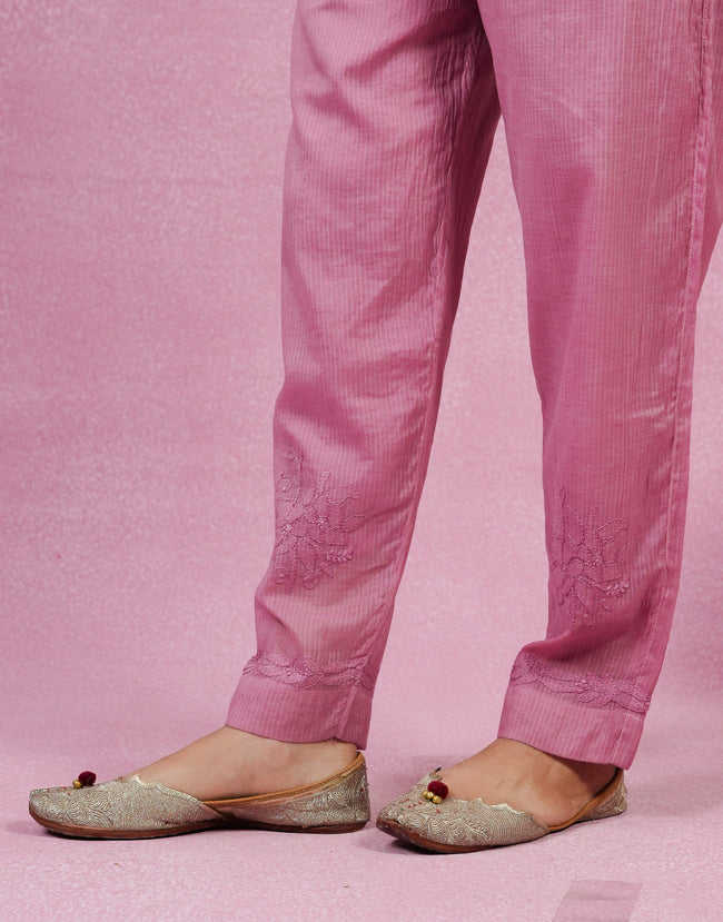 Urviya Chikankari Co-ord Set Maheshwari Cotton Dark Pink