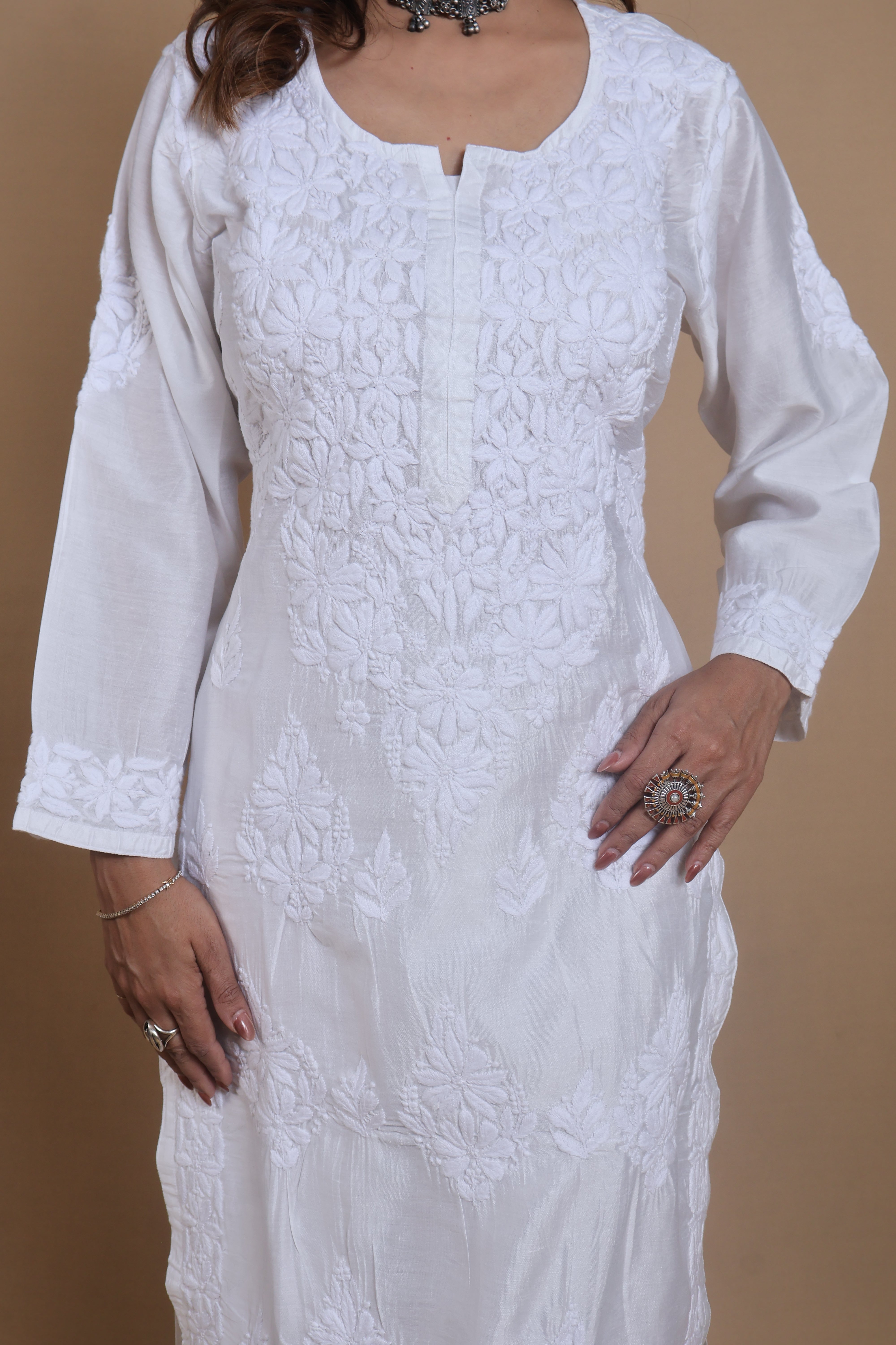 White Chanderi Ghaspatti 3 Piece Set
