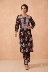 Black Cotton Printed Chikankari 2 Piece Set