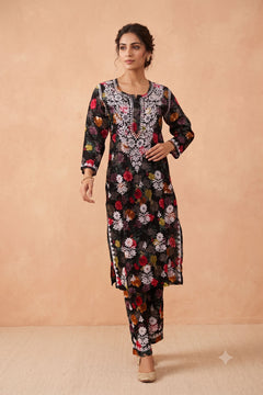 Black Cotton Printed Chikankari 2 Piece Set