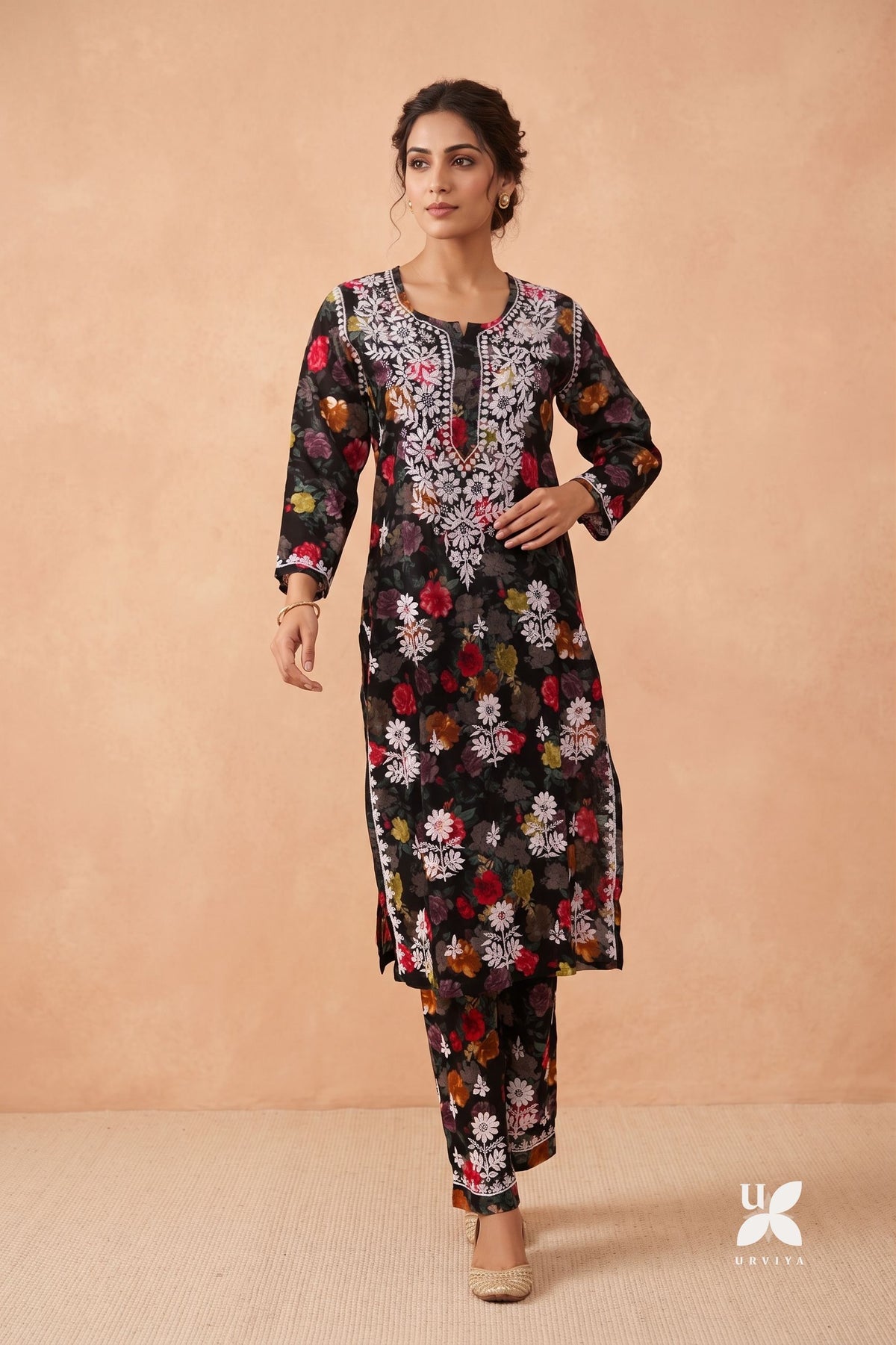 Black Cotton Printed Chikankari 2 Piece Set