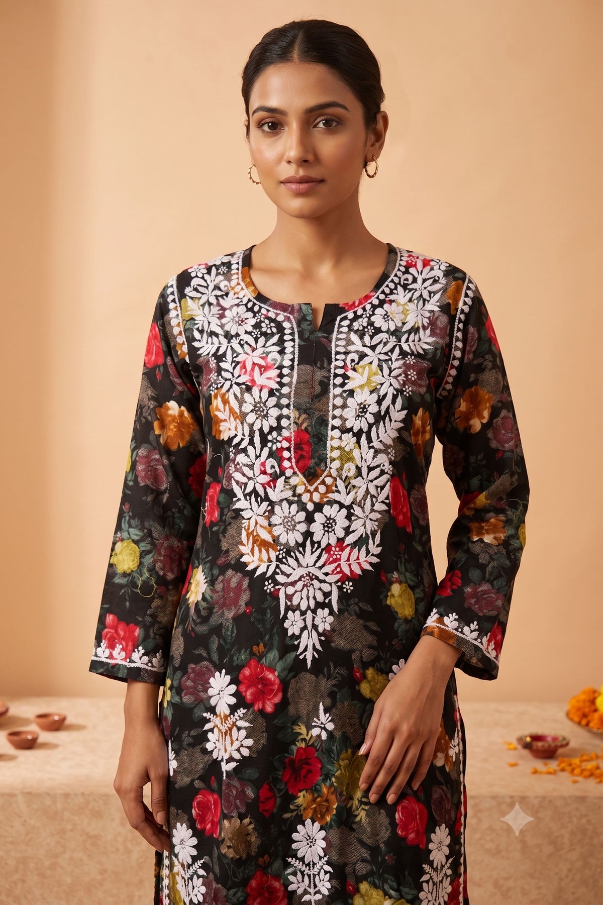 Black Cotton Printed Chikankari 2 Piece Set