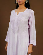 Urviya Chikankari Muslin Long Kurti - Ghaspatti Gala Bakhiya Boota Purple