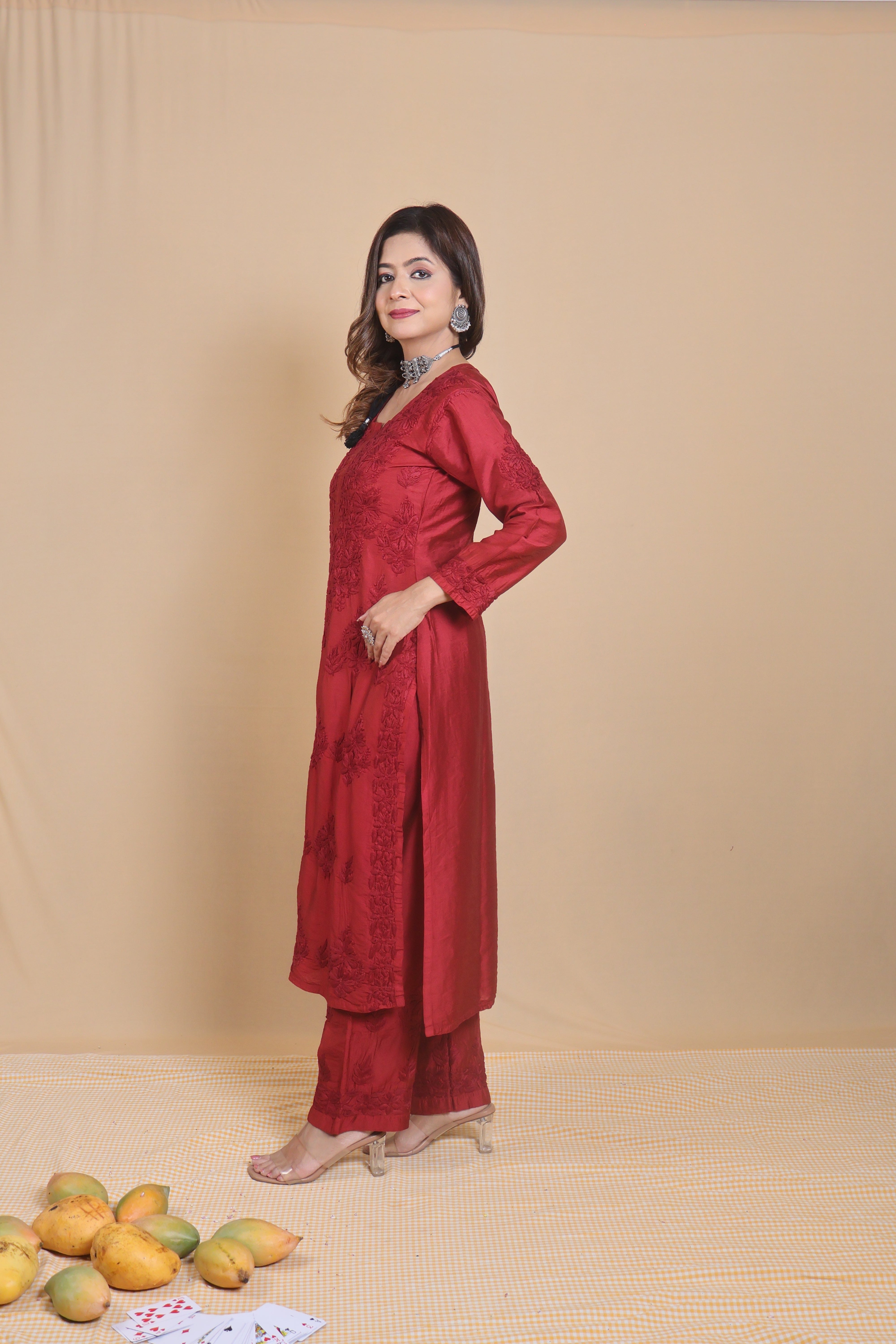 Red Chanderi Ghaspatti 2 Piece Set