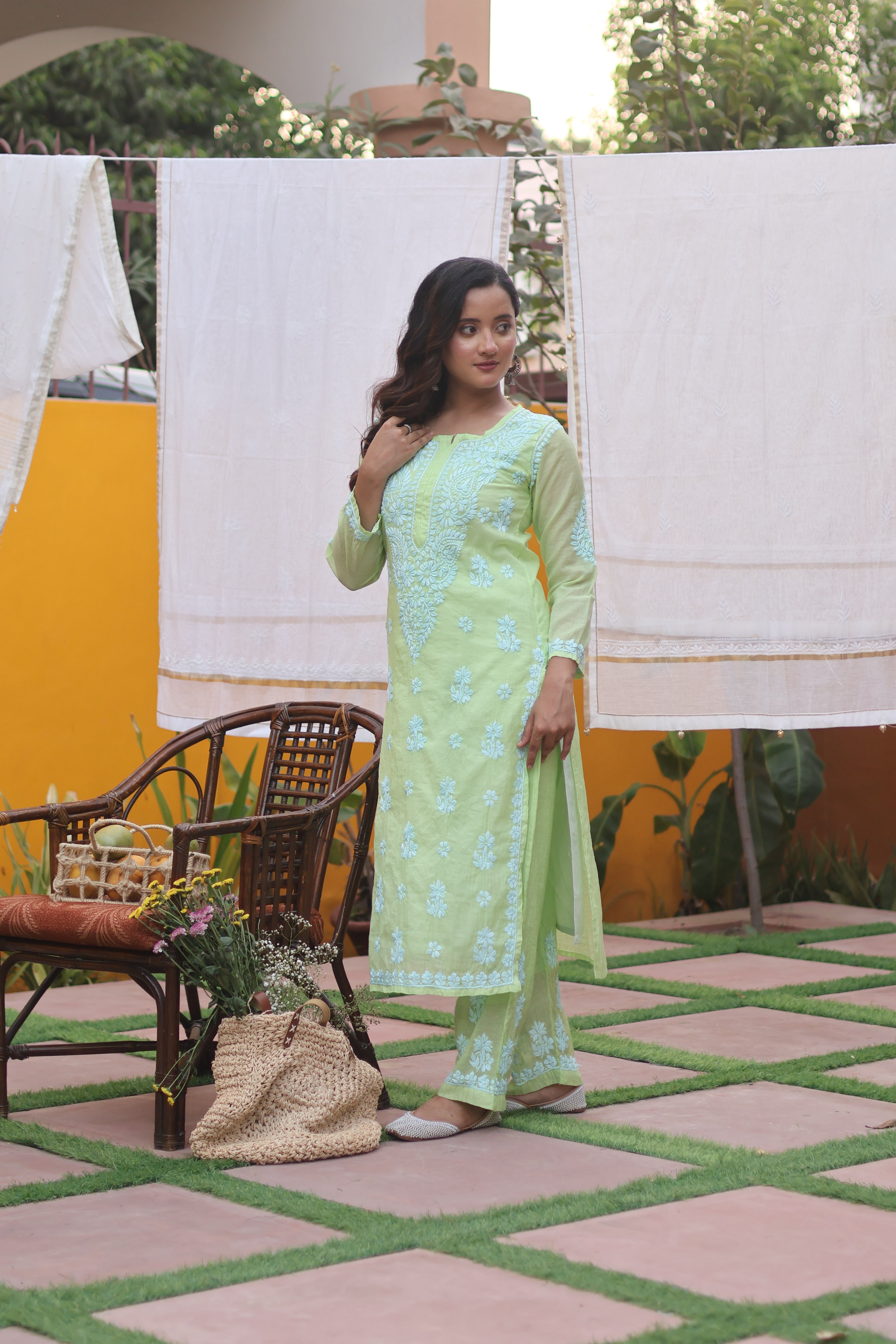 Green Mul Chanderi Ghaspatti 2 Piece Set