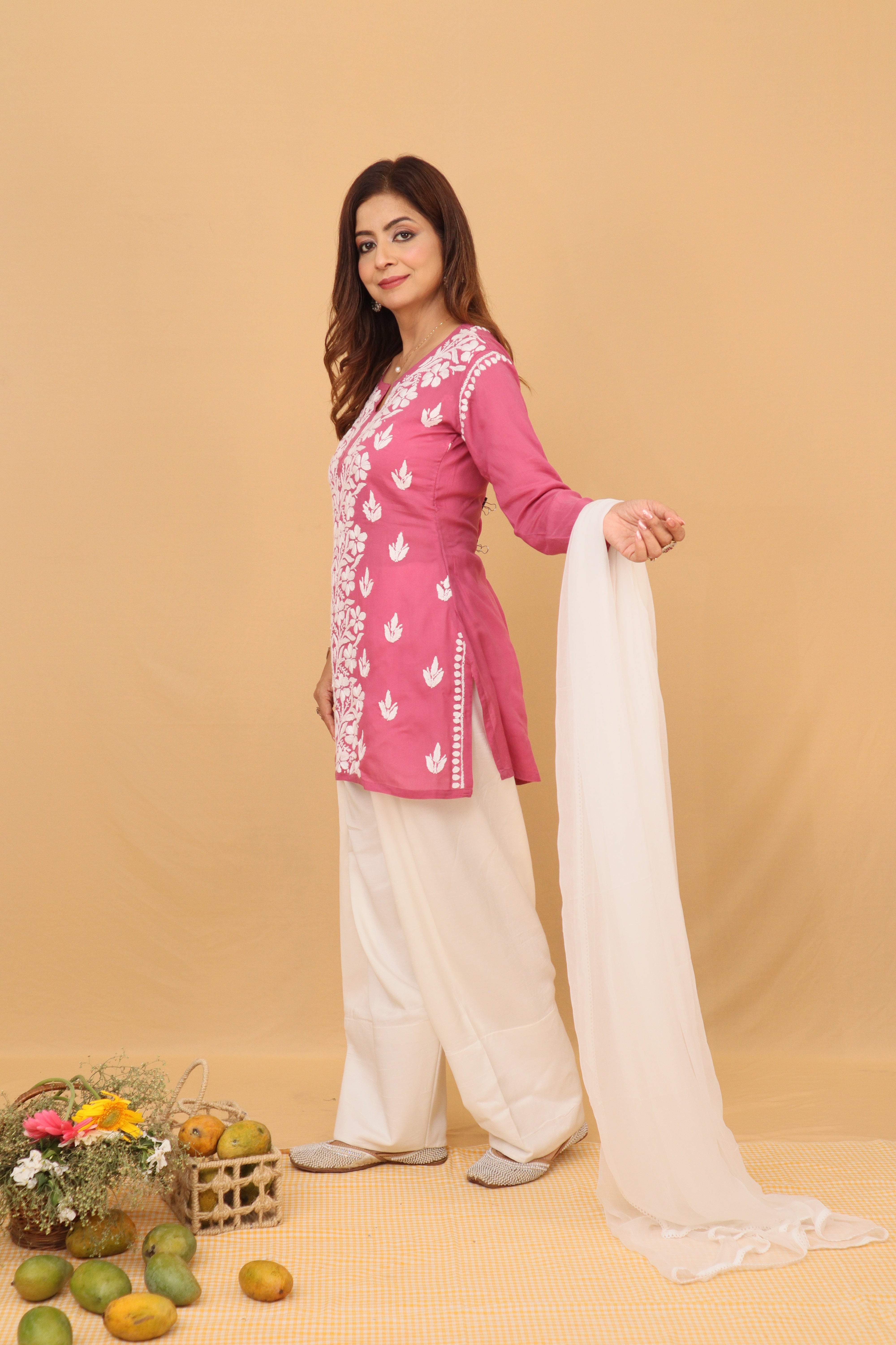 Pink Rayon Short Kurta Panel 2 Piece Set