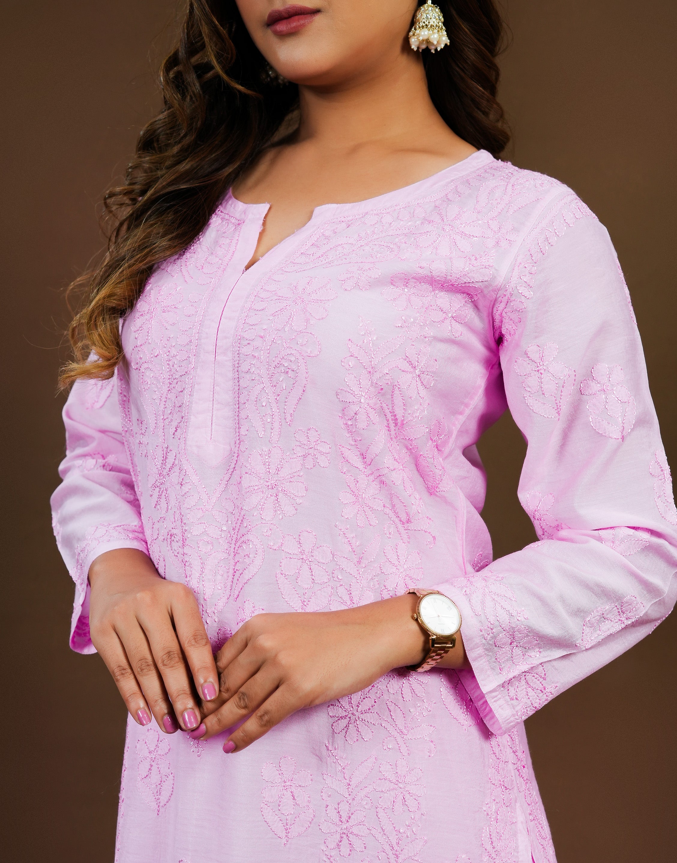 Urviya Chikankari Chanderi Baby Pink Suit Set (2pc)