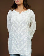 Urviya  Chikankari Muslin Short Kurti – Daraj Work White