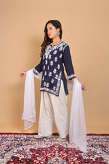 Navy Blue Modal Short Kurta Gala Boota