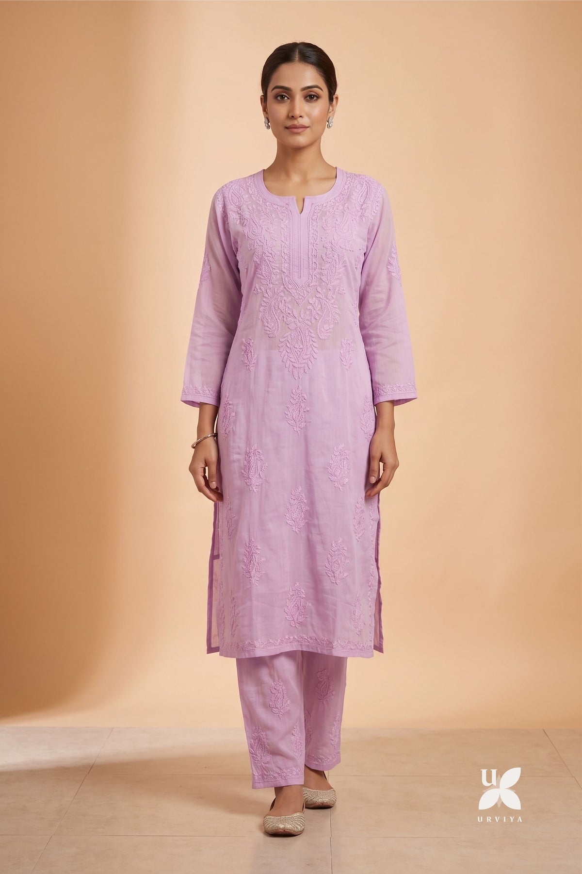 Lavendar Dobby Cotton Chikankari 2 Piece Set