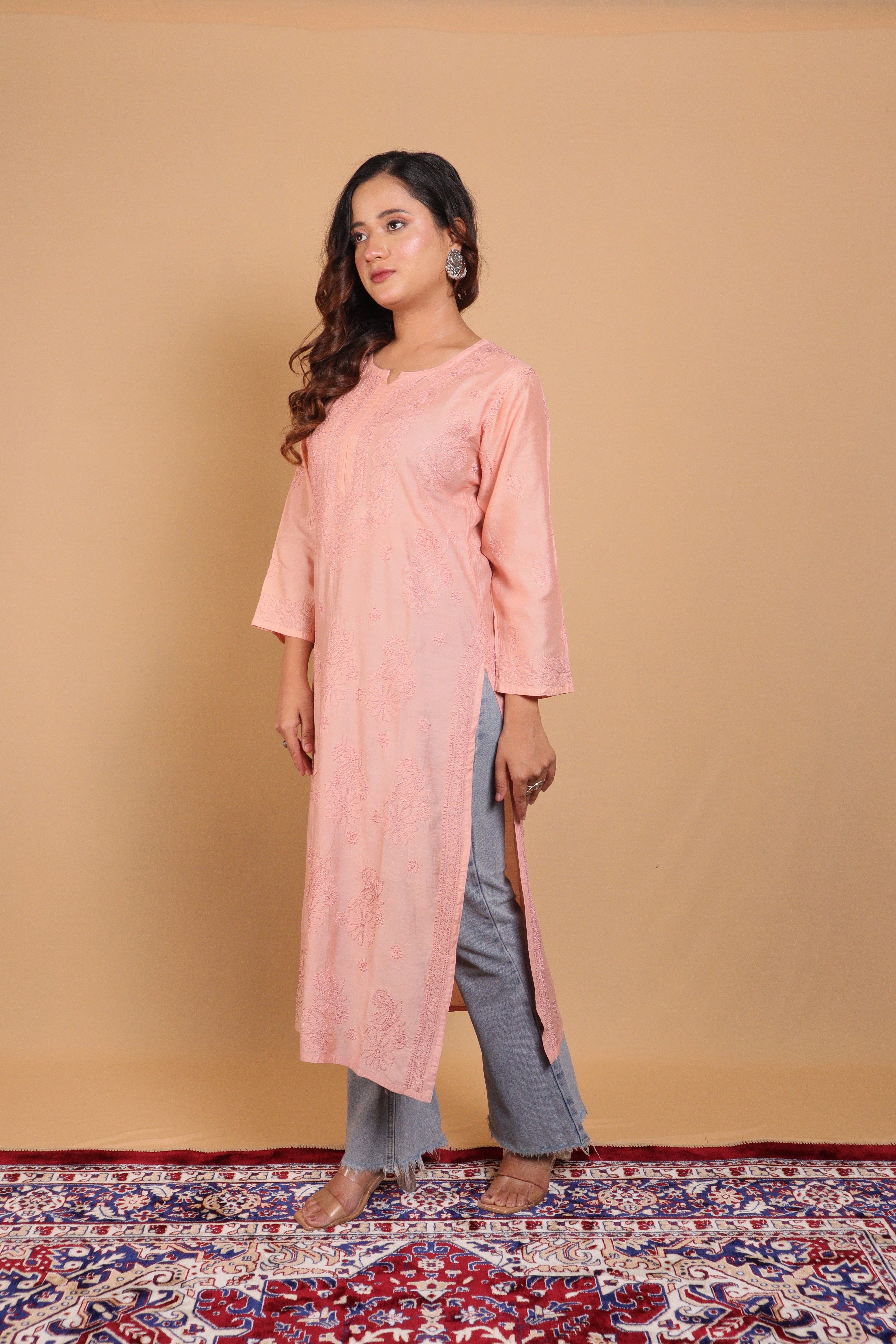 Peach Chanderi Long Kurti