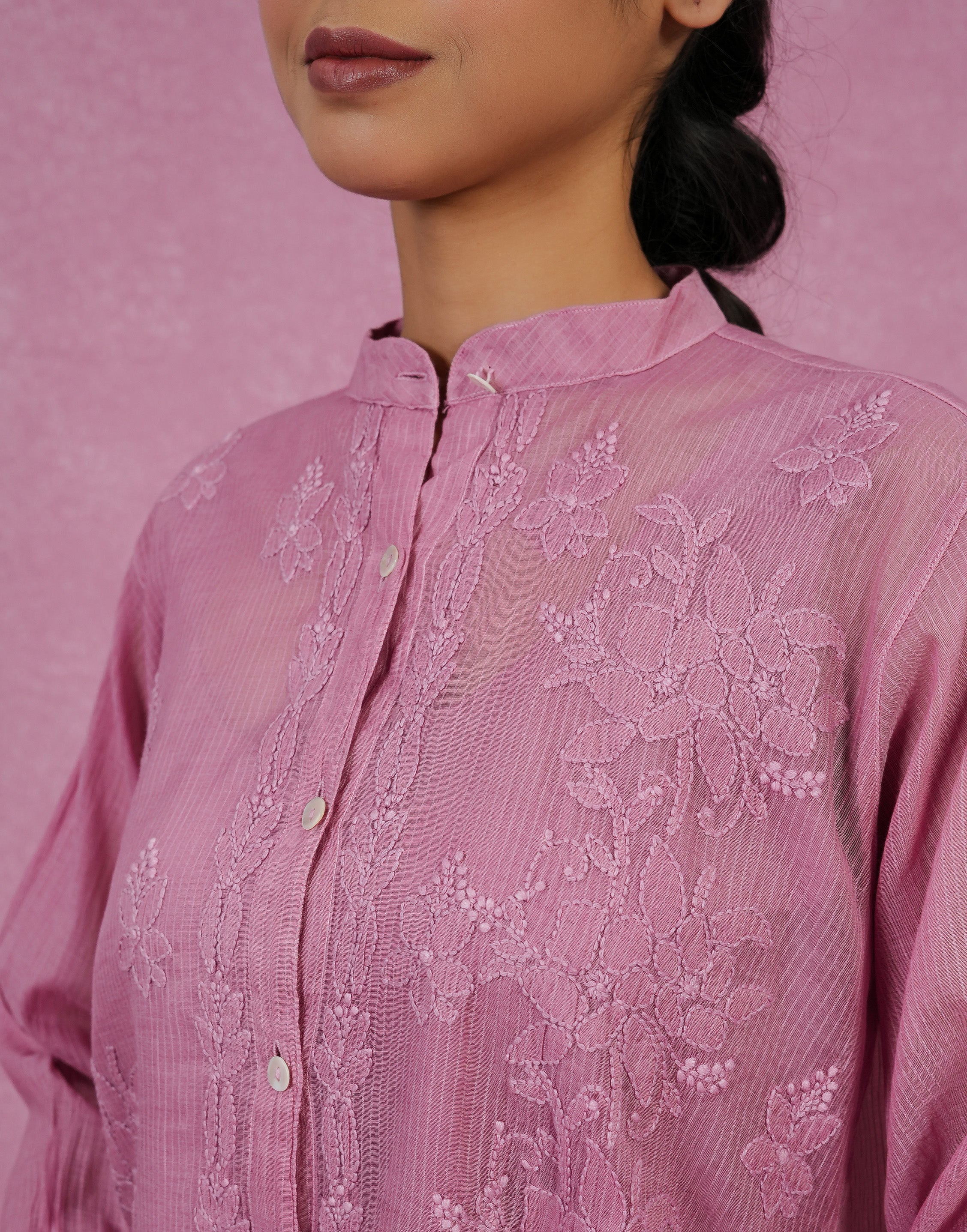 Urviya Chikankari Co-ord Set Maheshwari Cotton Dark Pink