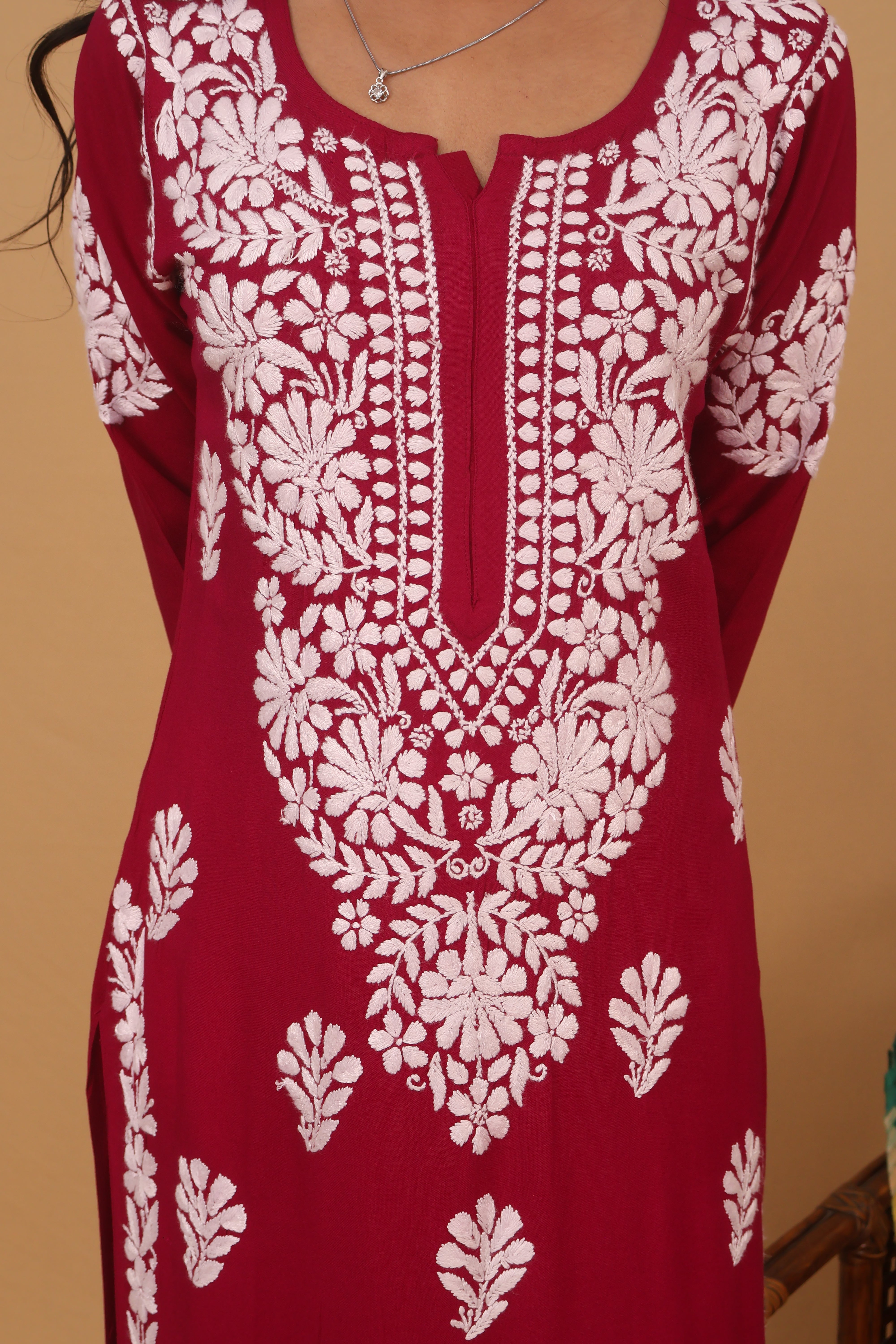 Wine Rayon White Long Kurti