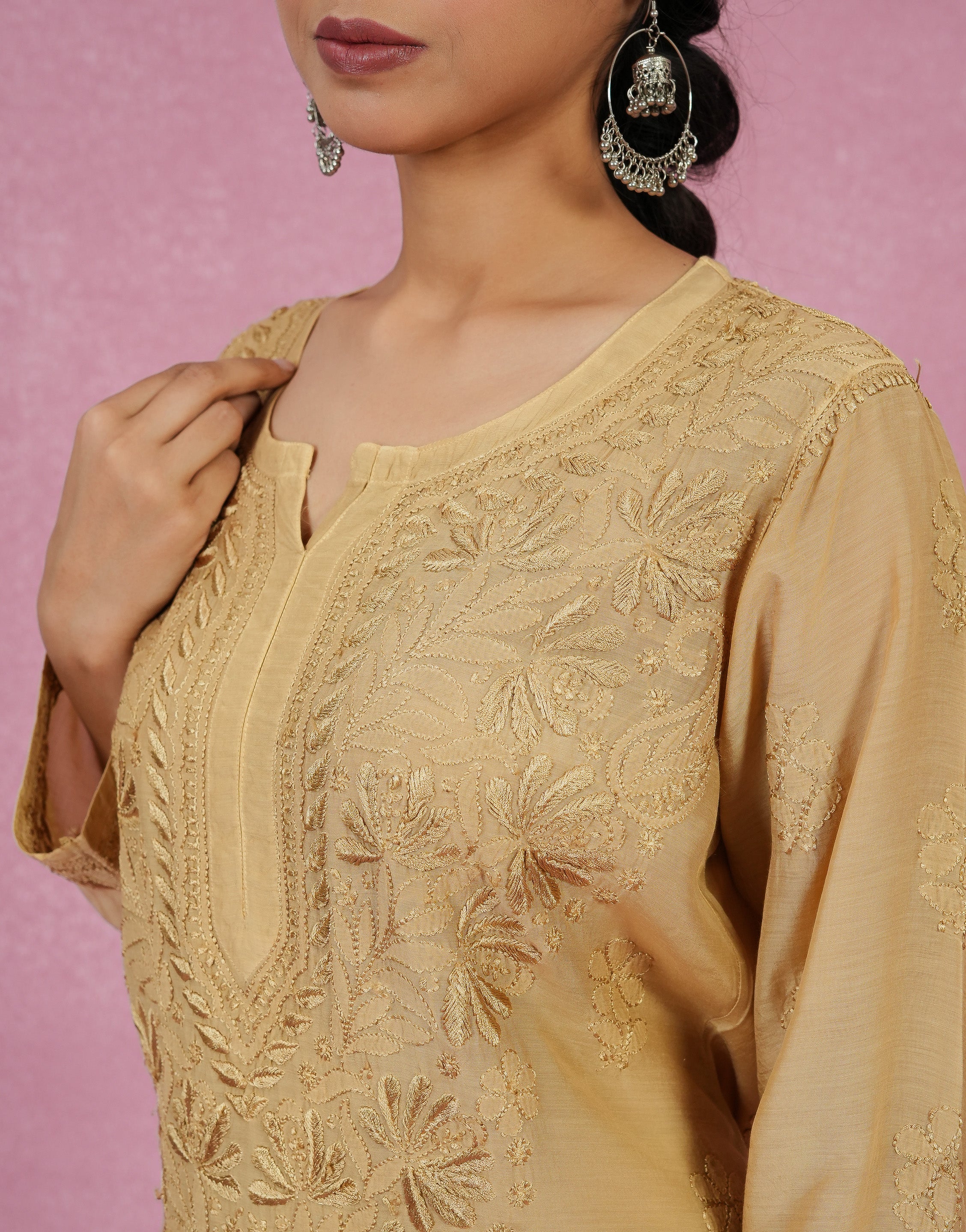 Light Brown Muslin 3 Piece Kurta Set
