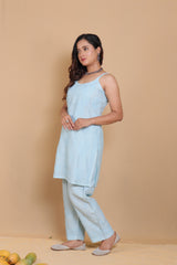 Blue Chanderi Spaghetti Bakhiya 2 Piece Set