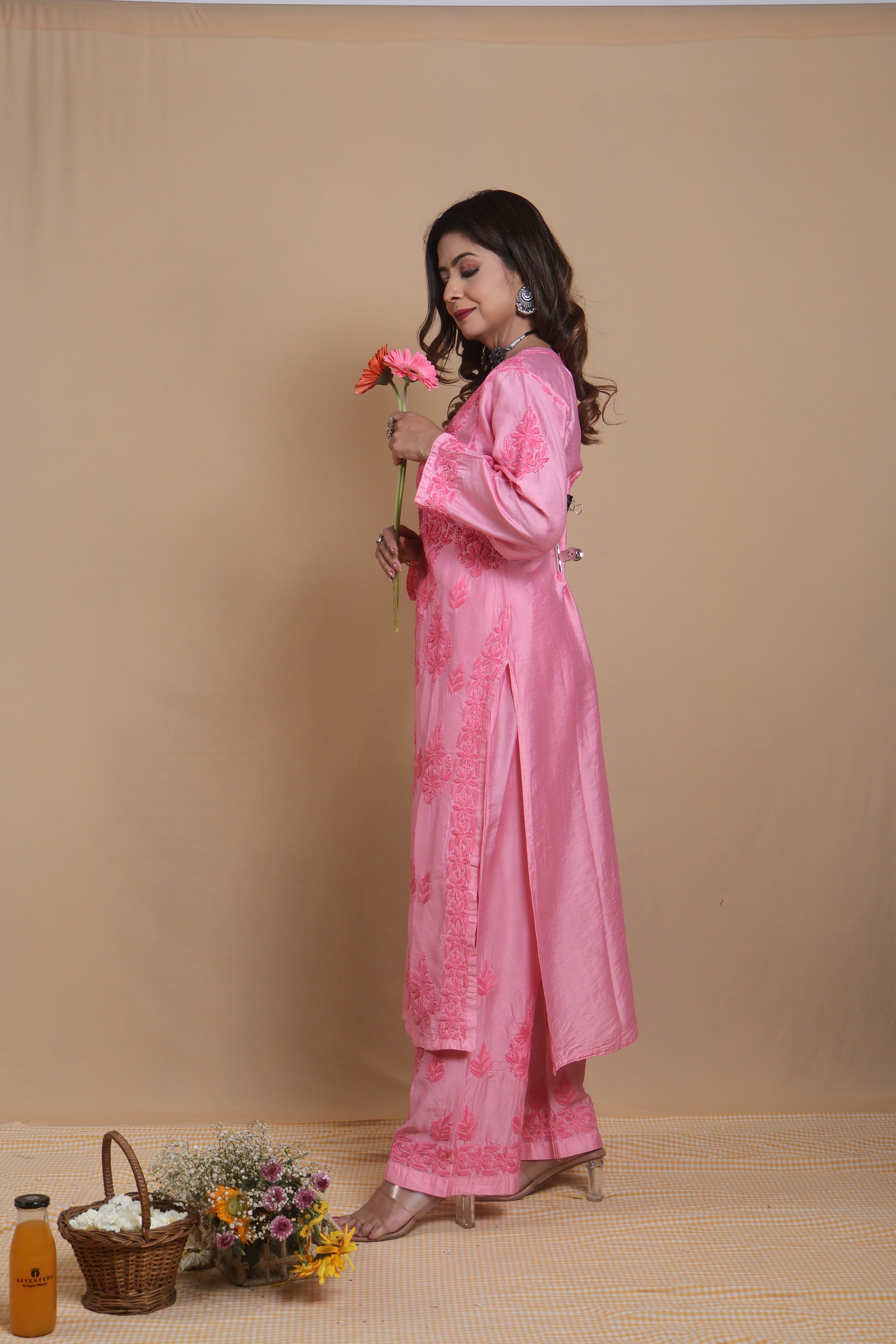 Pink Chanderi Ghaspatti 2 Piece Set