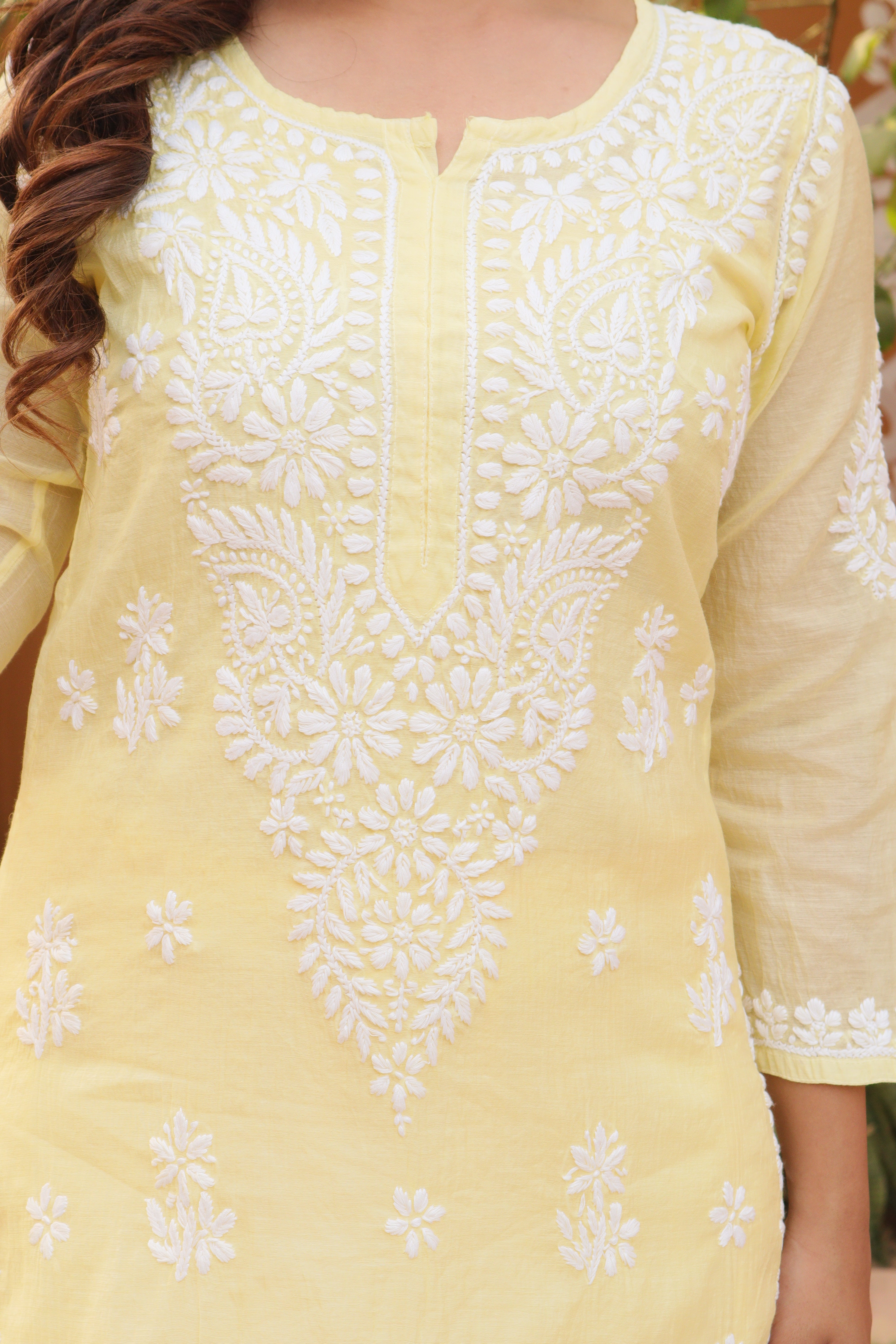Yellow Mul Chanderi Ghaspatti 3 Piece Set