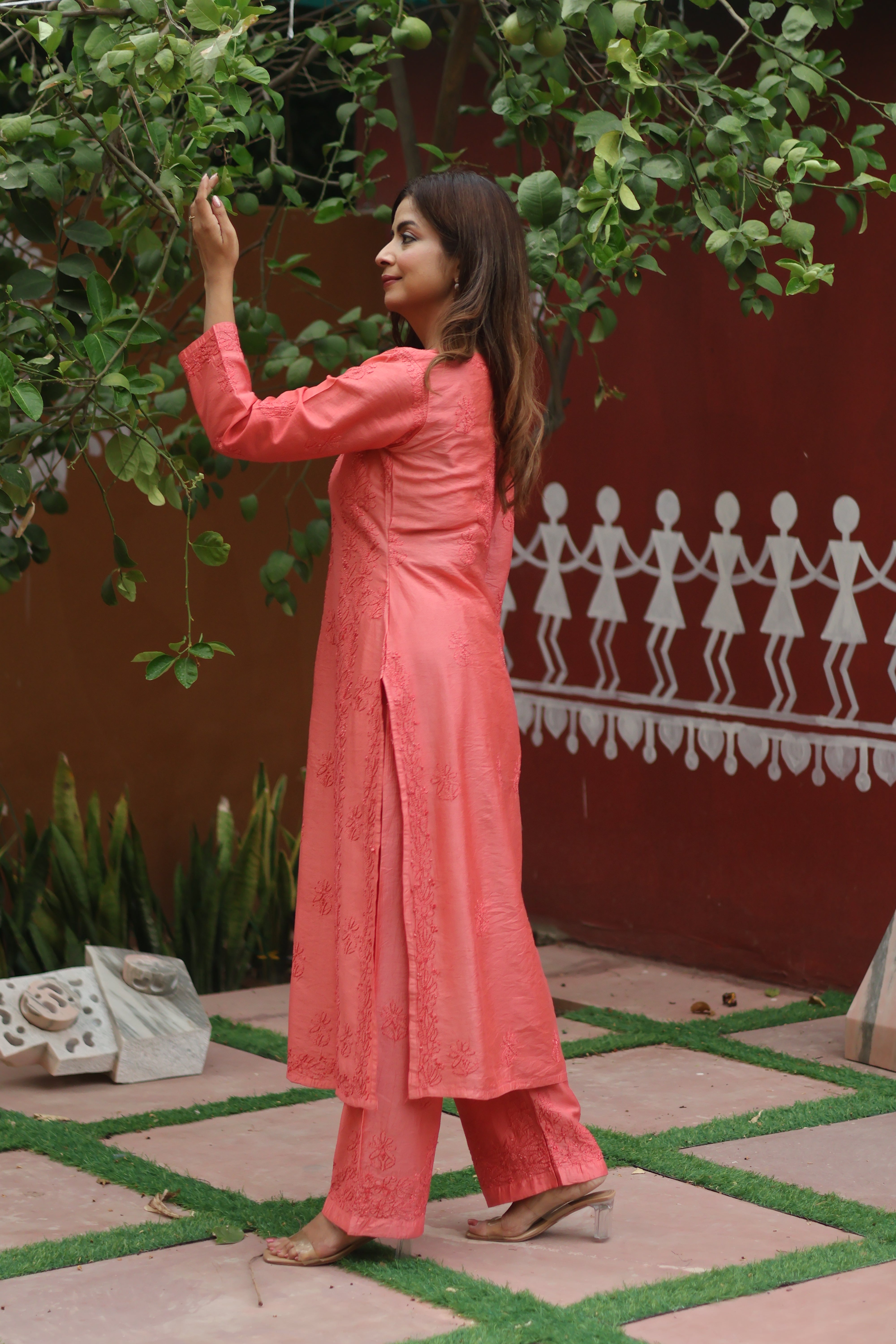 Peach Chanderi Bakhiya 2 Piece Set