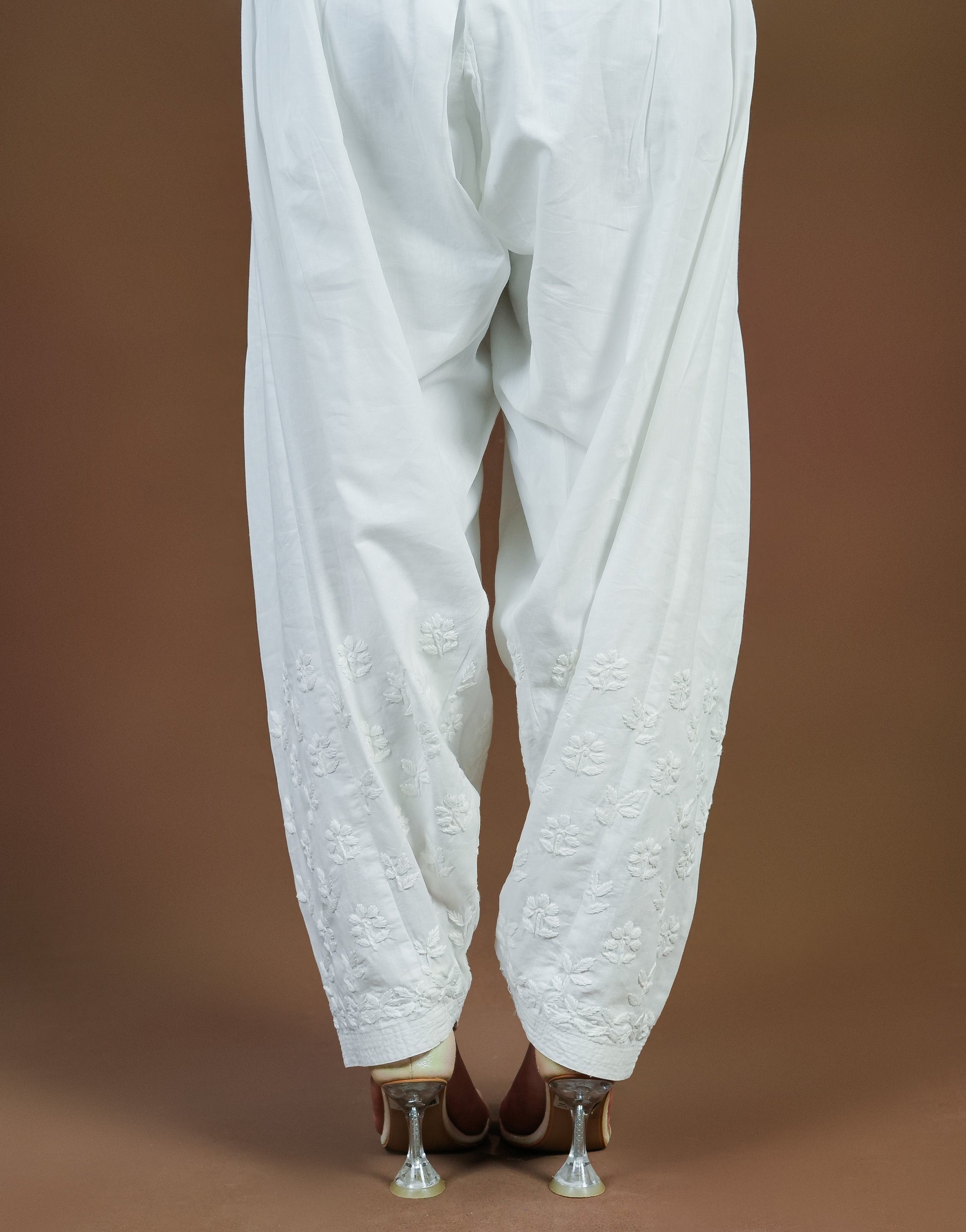 Urviya Chikankari Cotton Bottoms - Salwar White
