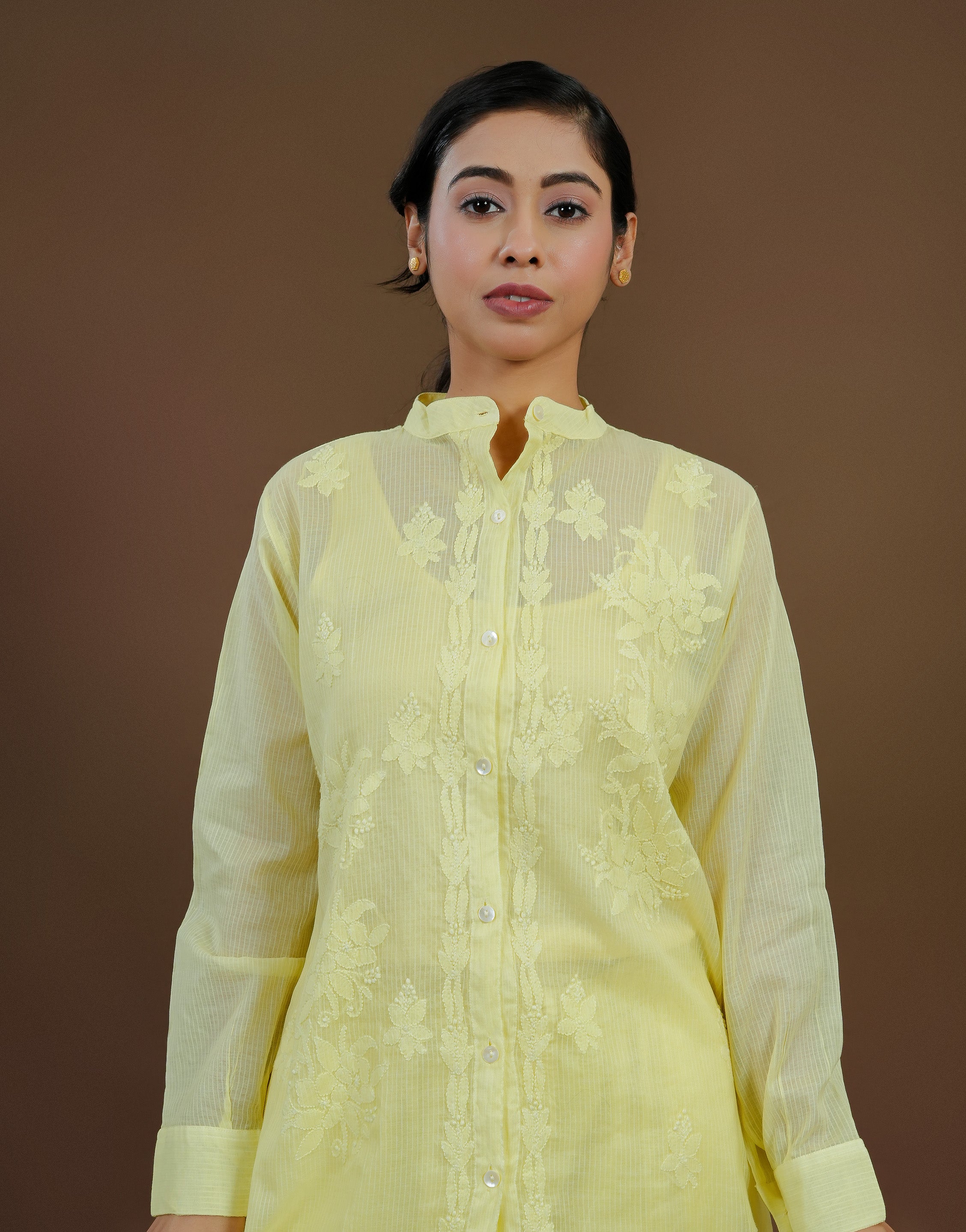 Urviya Chikankari Co-ord Set Maheshwari Cotton Lemon Yellow
