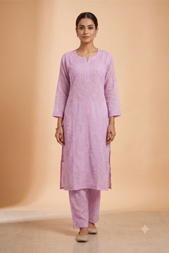 Lavendar Dobby Cotton Chikankari 2 Piece Set