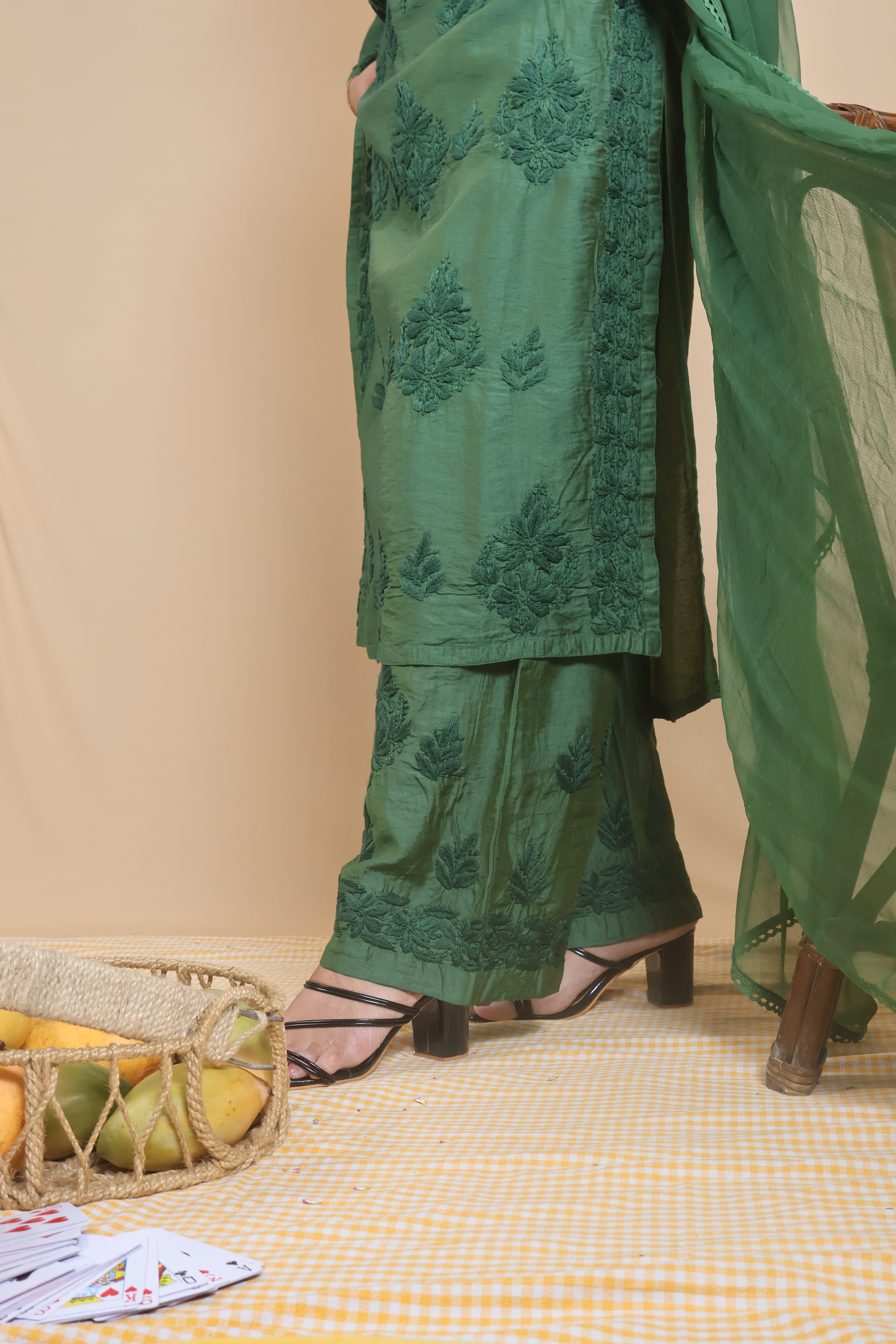 Green Chanderi Ghaspatti 3 Piece Set