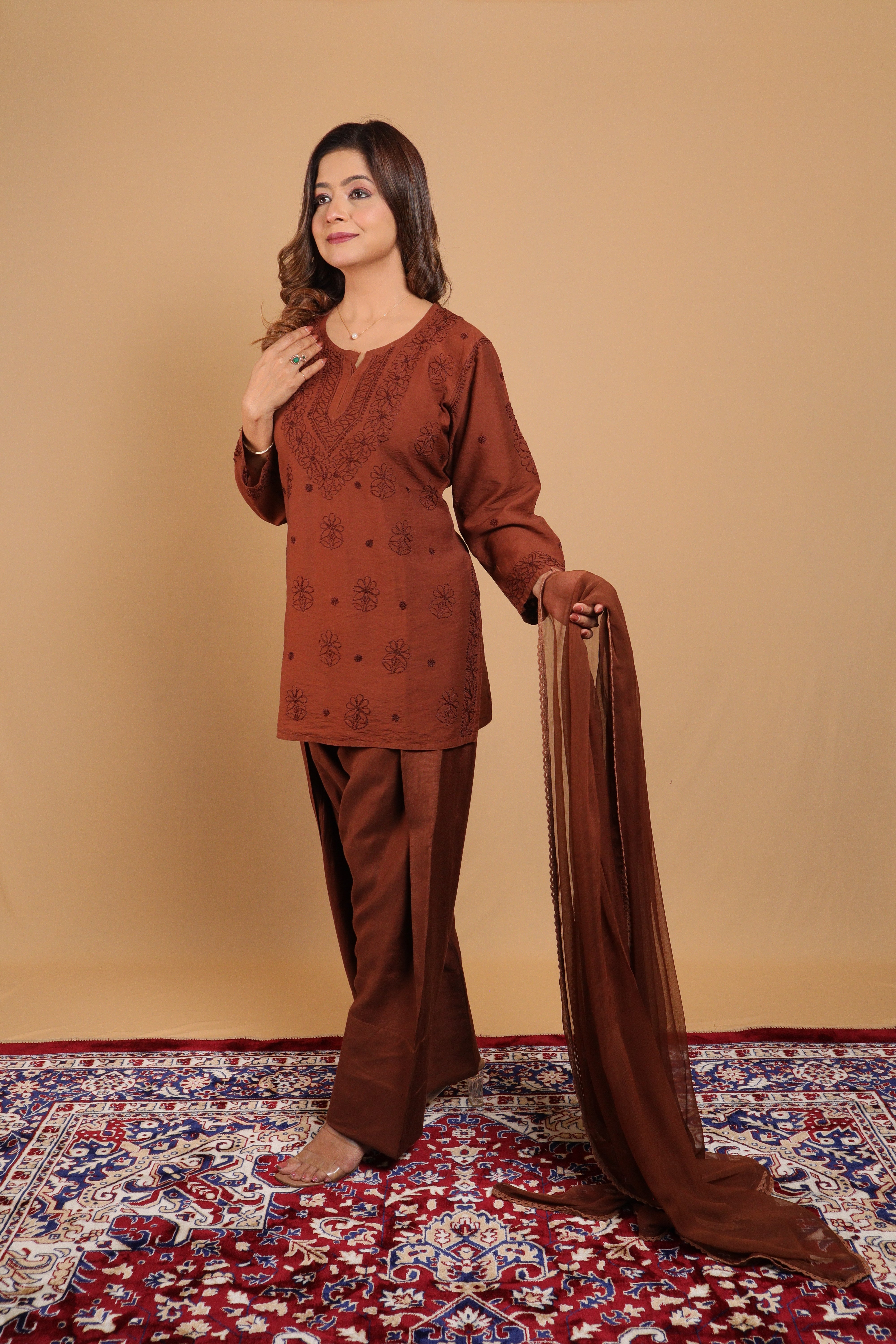 Brown Chanderi Short Kurti