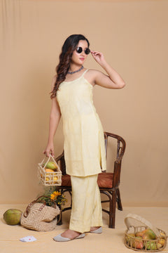 Yellow Chanderi Spaghetti Bakhiya 2 Piece Set