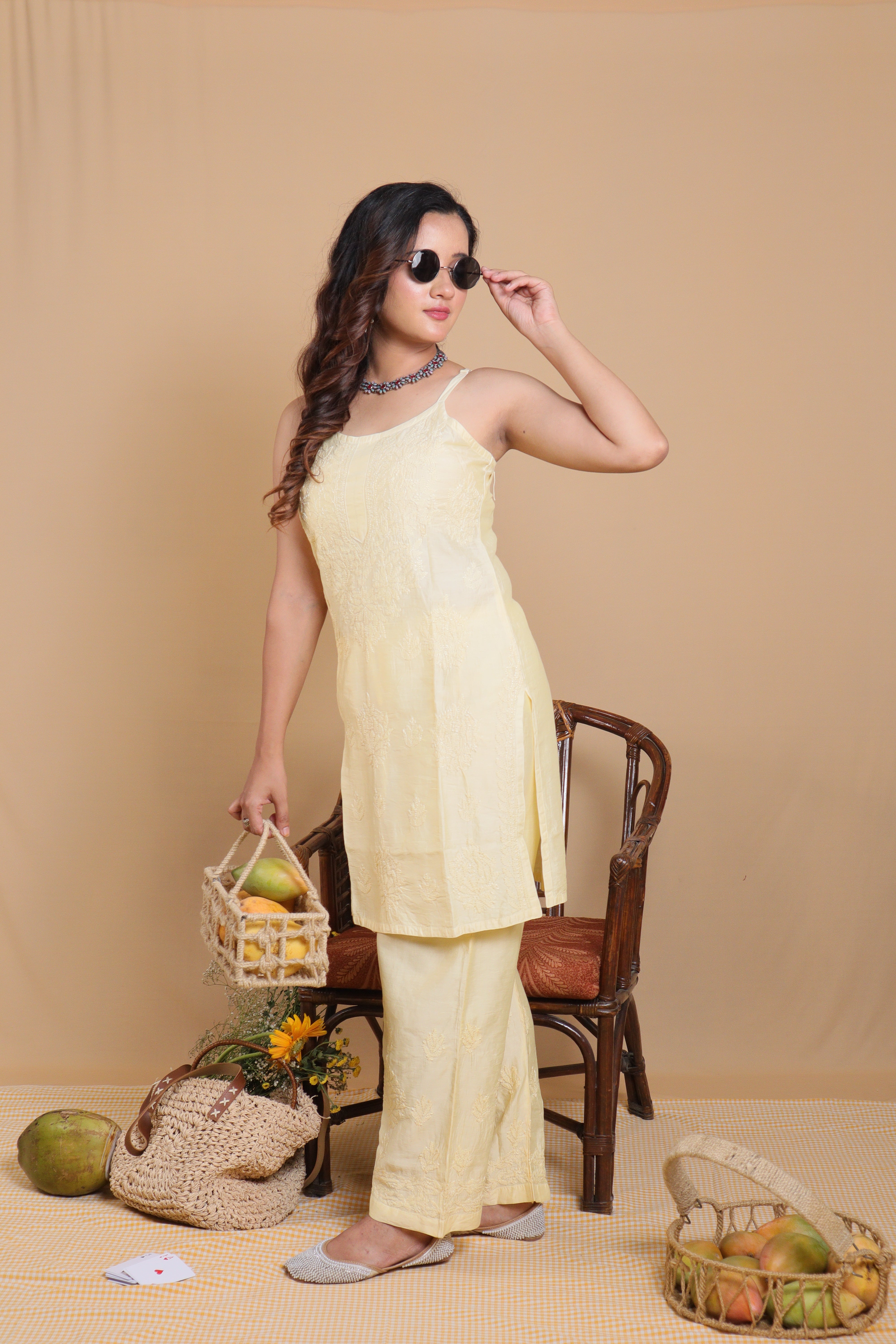 Yellow Chanderi Spaghetti Bakhiya 2 Piece Set