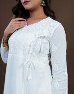Urviya Chikankari Dobbie Cotton Long Kurti Angarkha Style White