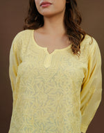 Urviya Chikankari Muslin Short Kurti - Silk Thread Full Jaal Work Yellow