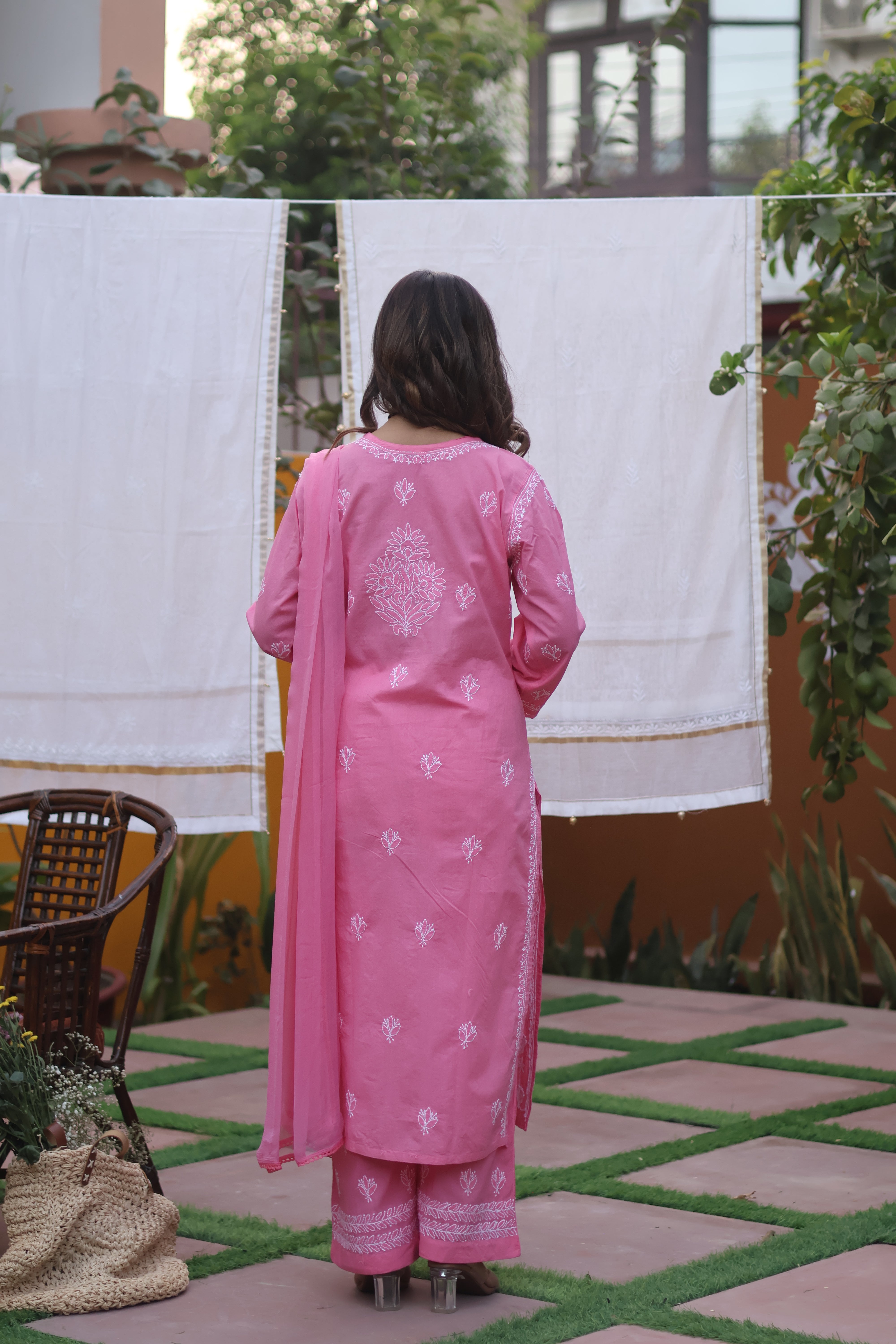 Pink Angarkha Cotton 3 Piece Set