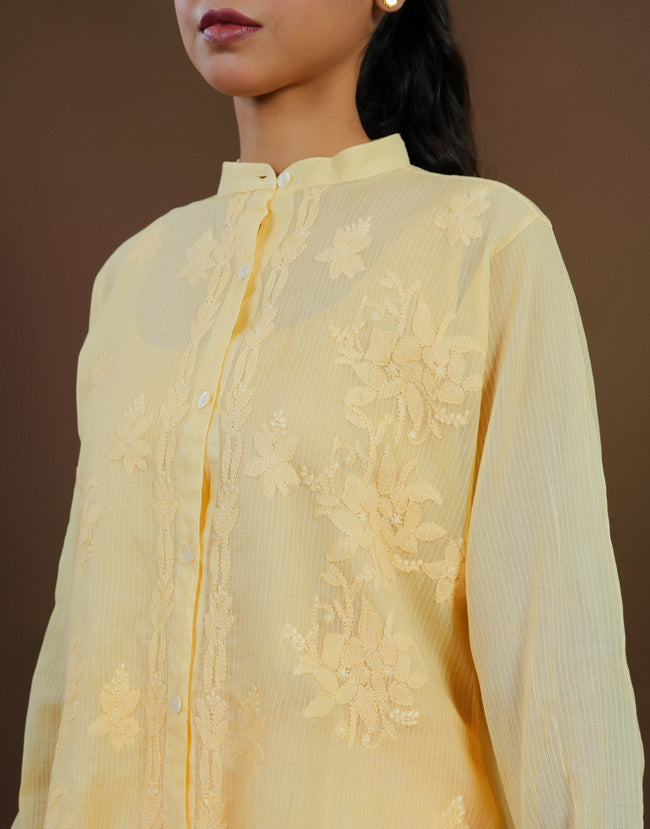 Urviya Chikankari Co-ord Set Maheshwari Cotton Yellow