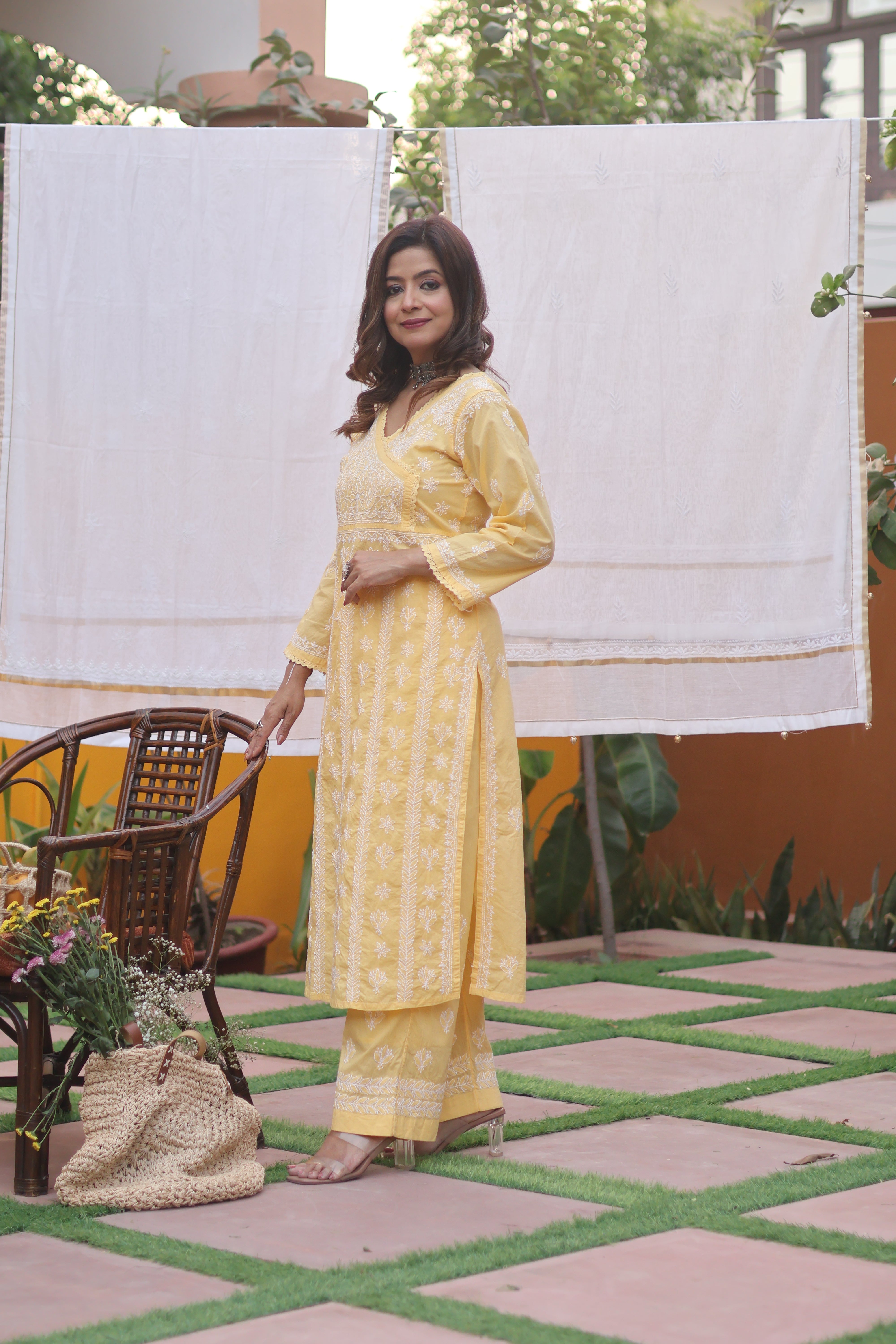Yellow Angarkha Cotton 2 Piece Set