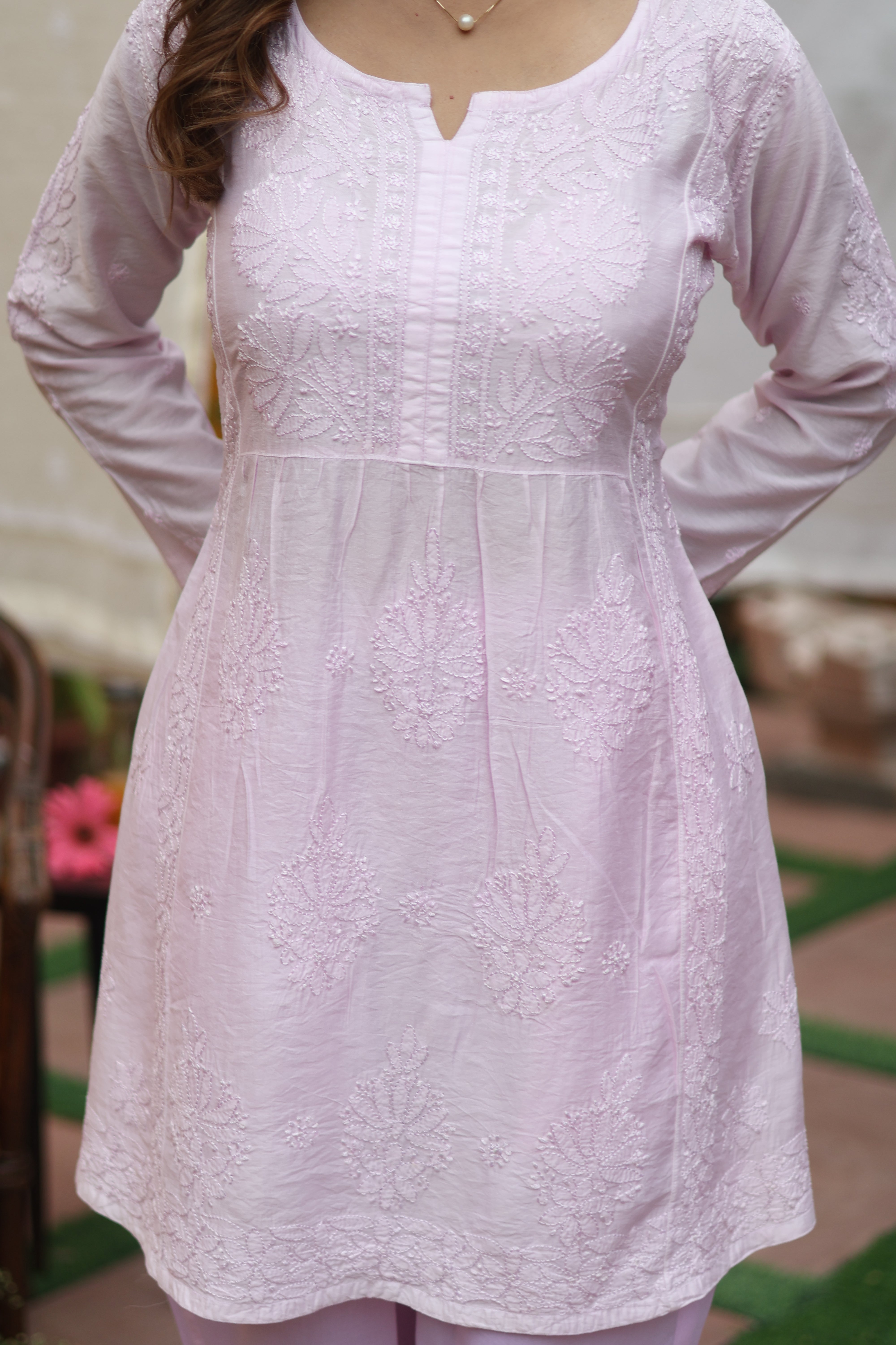 Pink Chanderi Short Kurta Nyra Style 2 Piece Set