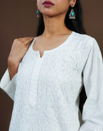 Urviya Chikankari Mul Cotton Long Kurti - Full Jaal White