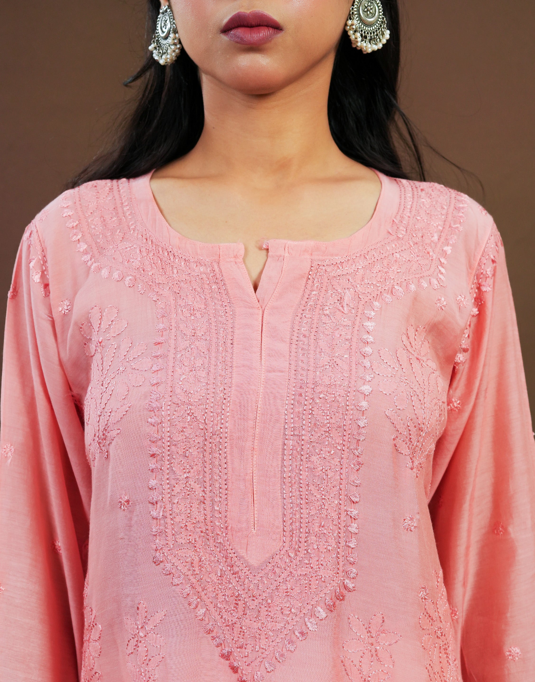 Peach Muslin Long Kurti - Ghaaspatti and Bakhiya