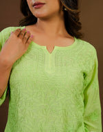 Urviya Chikankari Muslin Short Kurti - Silk Thread Full Jaal Work Green