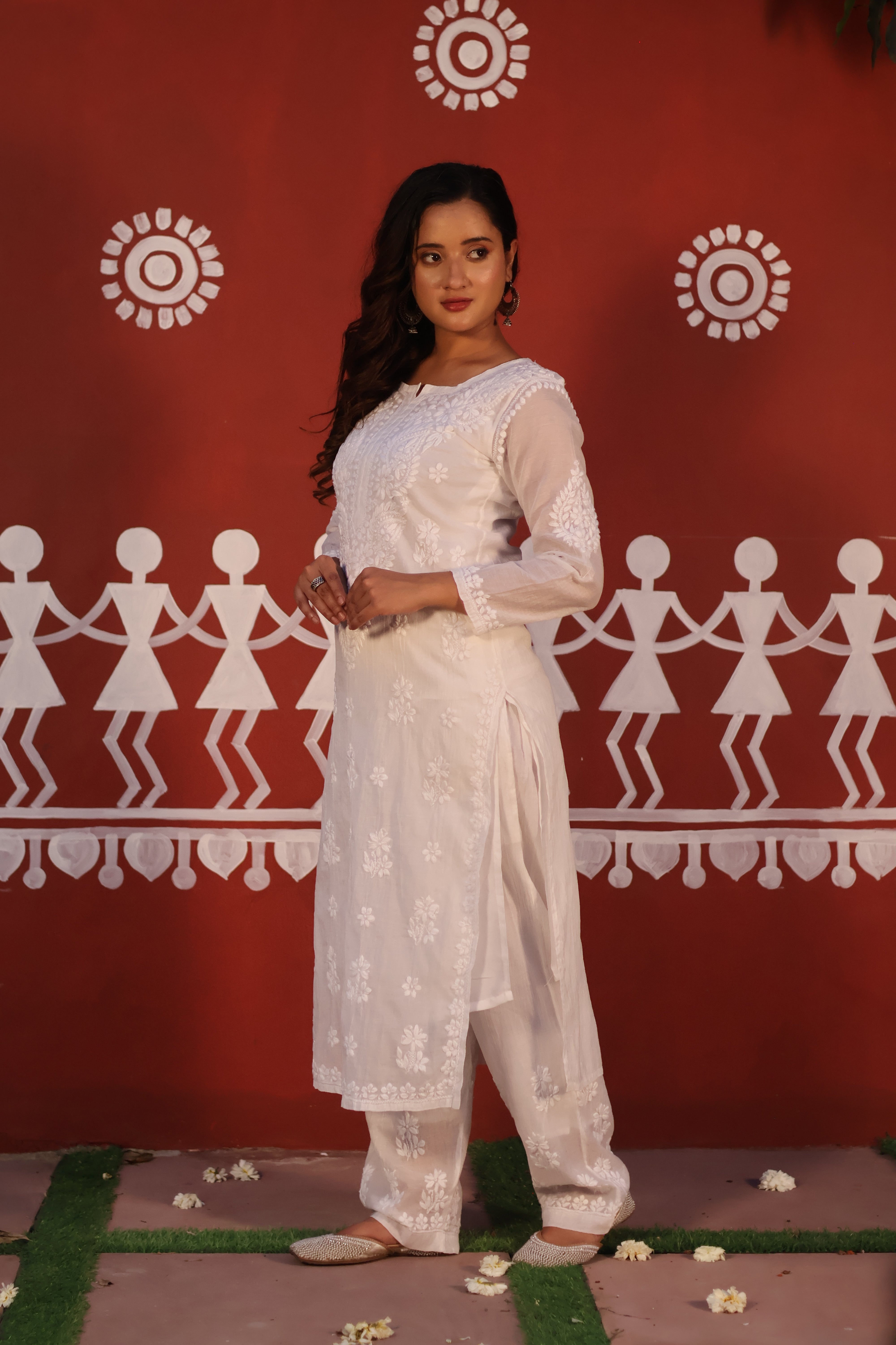 White Mul Chanderi Ghaspatti 2 Piece Set