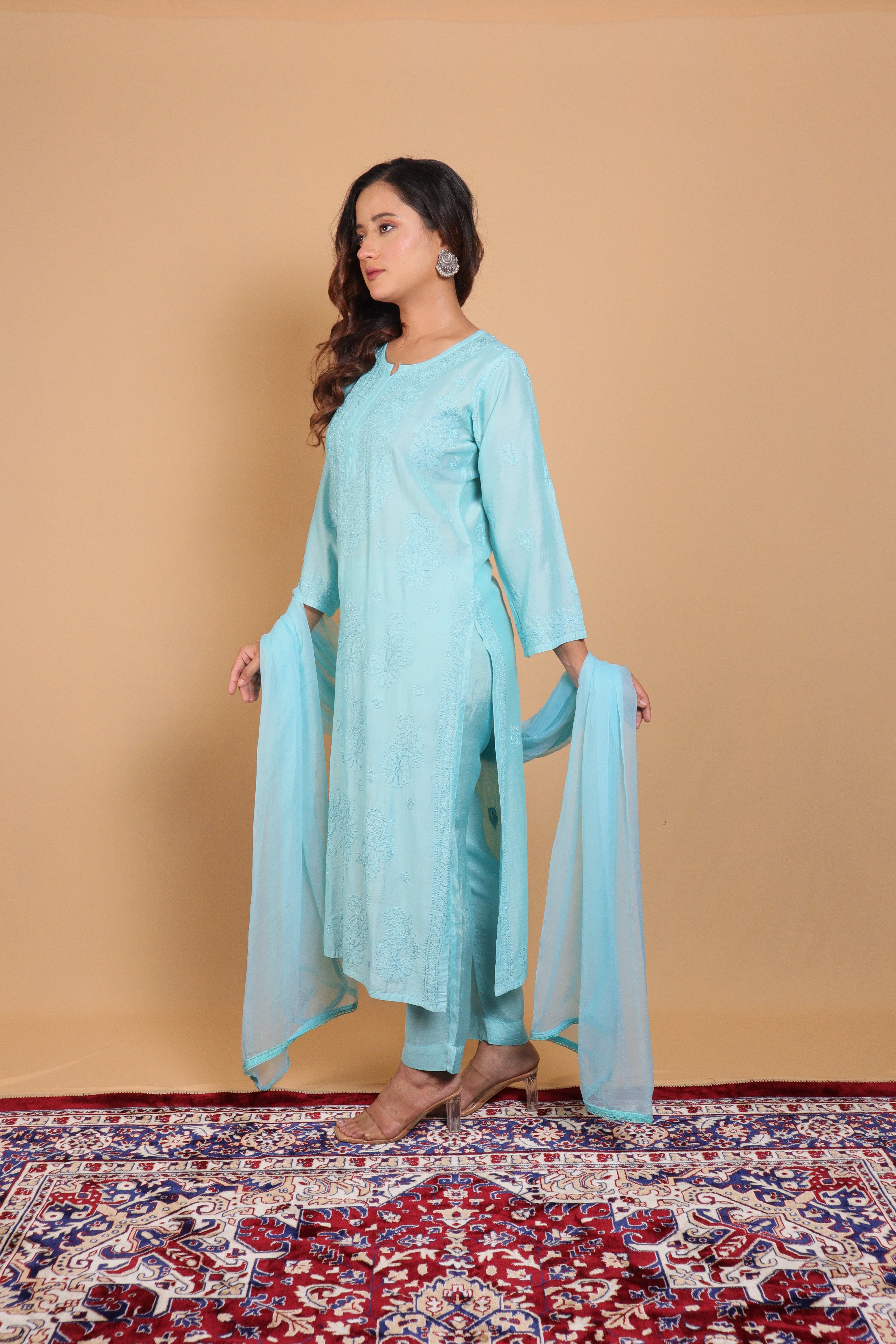 Sea Green Chanderi Long Kurti
