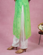Urviya Chikankari Muslin Long Kurti - Bakhiya Gala Boota Light Green