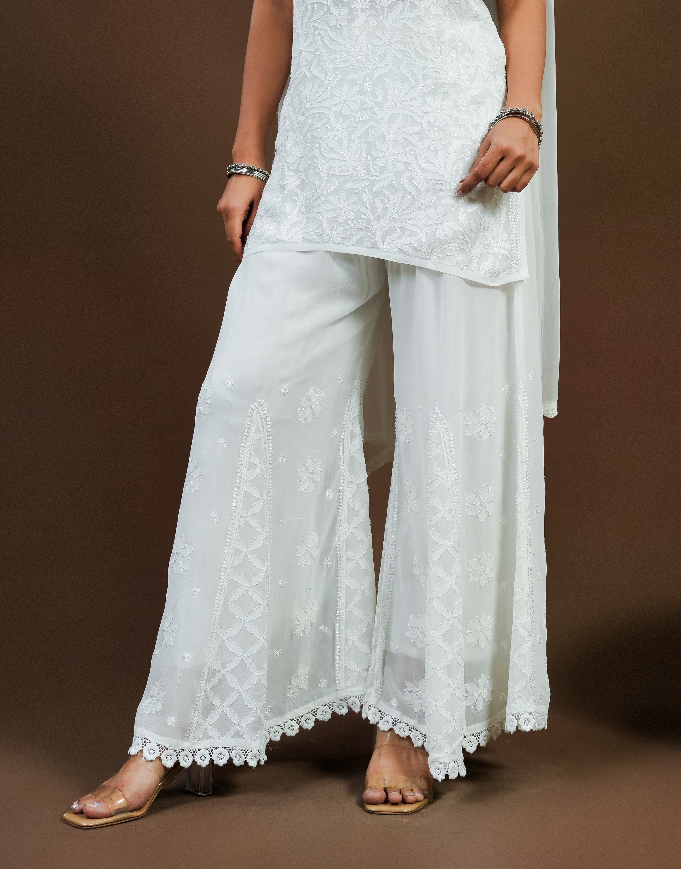 Urviya Chikankari Georgette 3 piece - Spaghetti Top, Sharara, Dupatta - Set