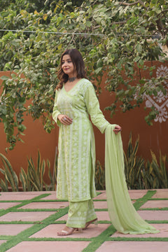 Green Angarkha Cotton 3 Piece Set