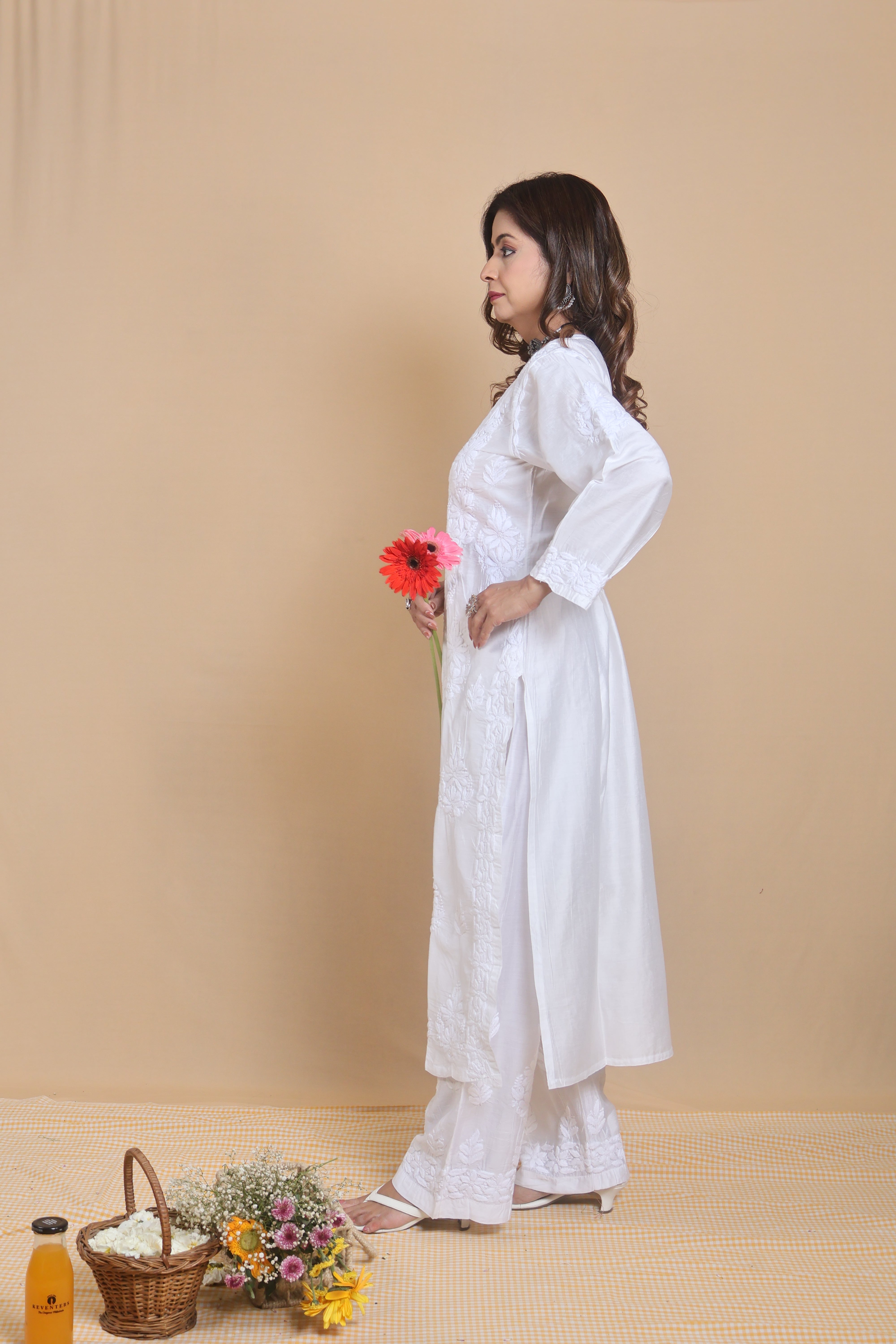 White Chanderi Ghaspatti 2 Piece Set