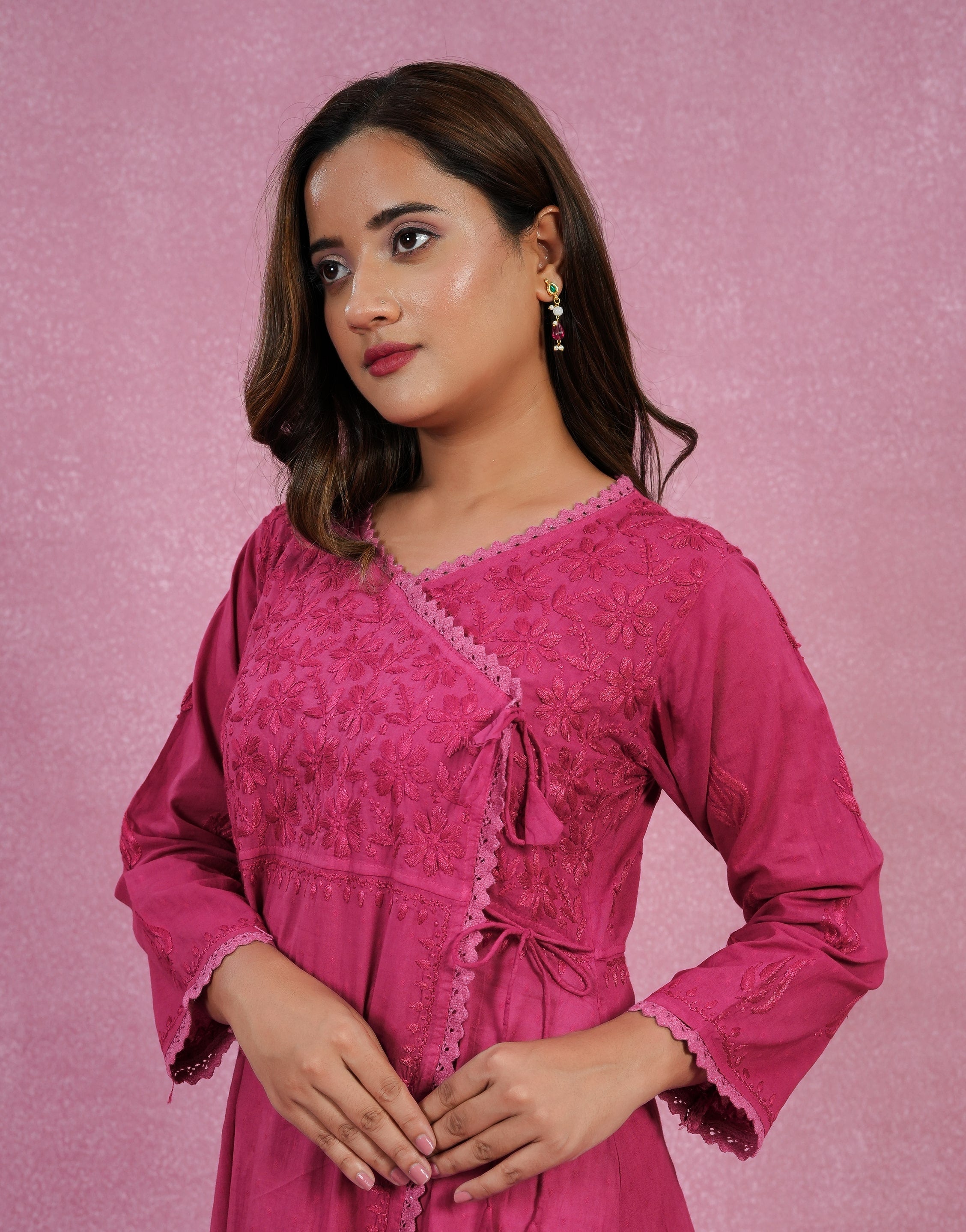 Urviya Chikankari Dobbie Cotton Long Kurti Angarkha Style Purple