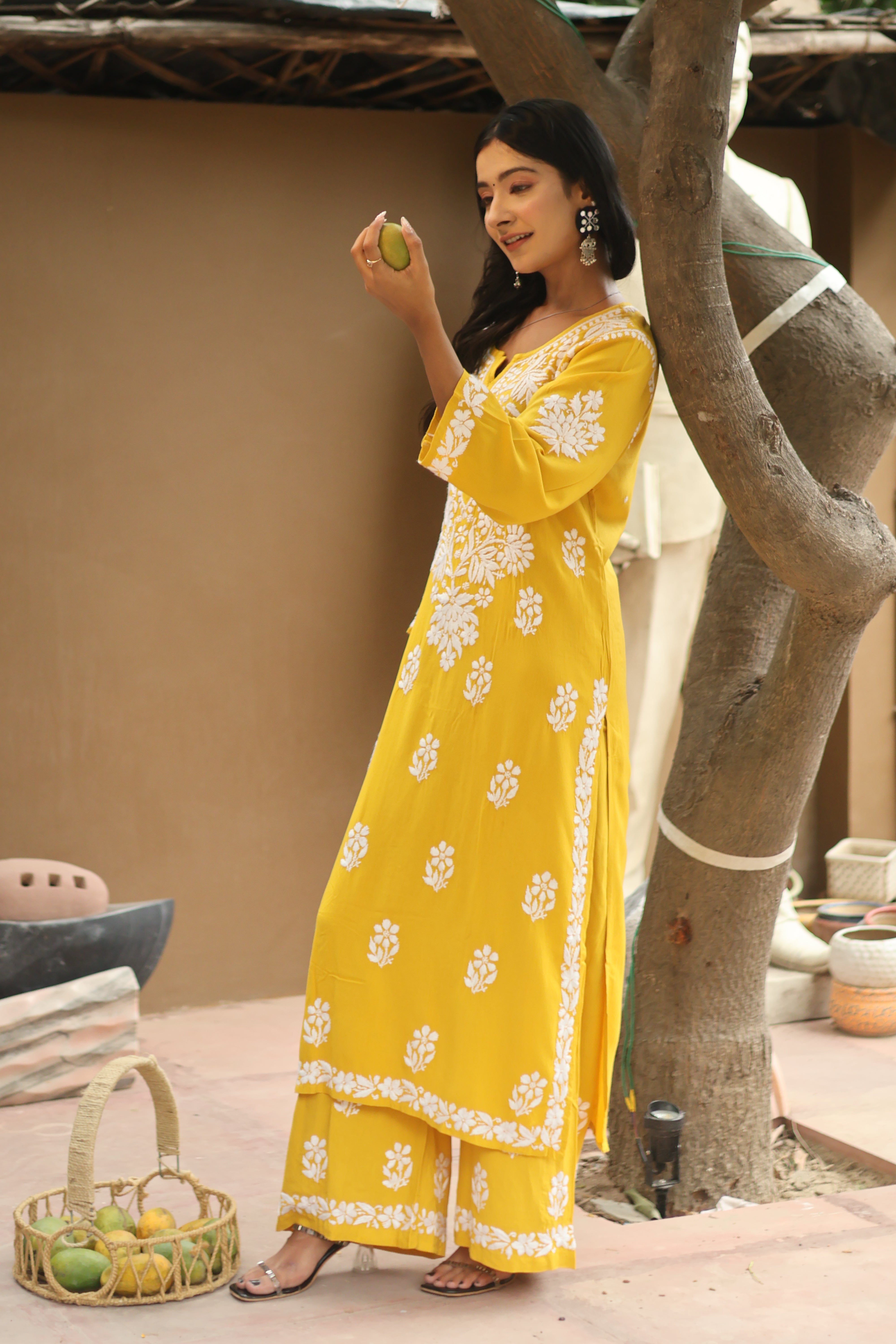 Mustard Rayon Gala Boota 2 Piece Set