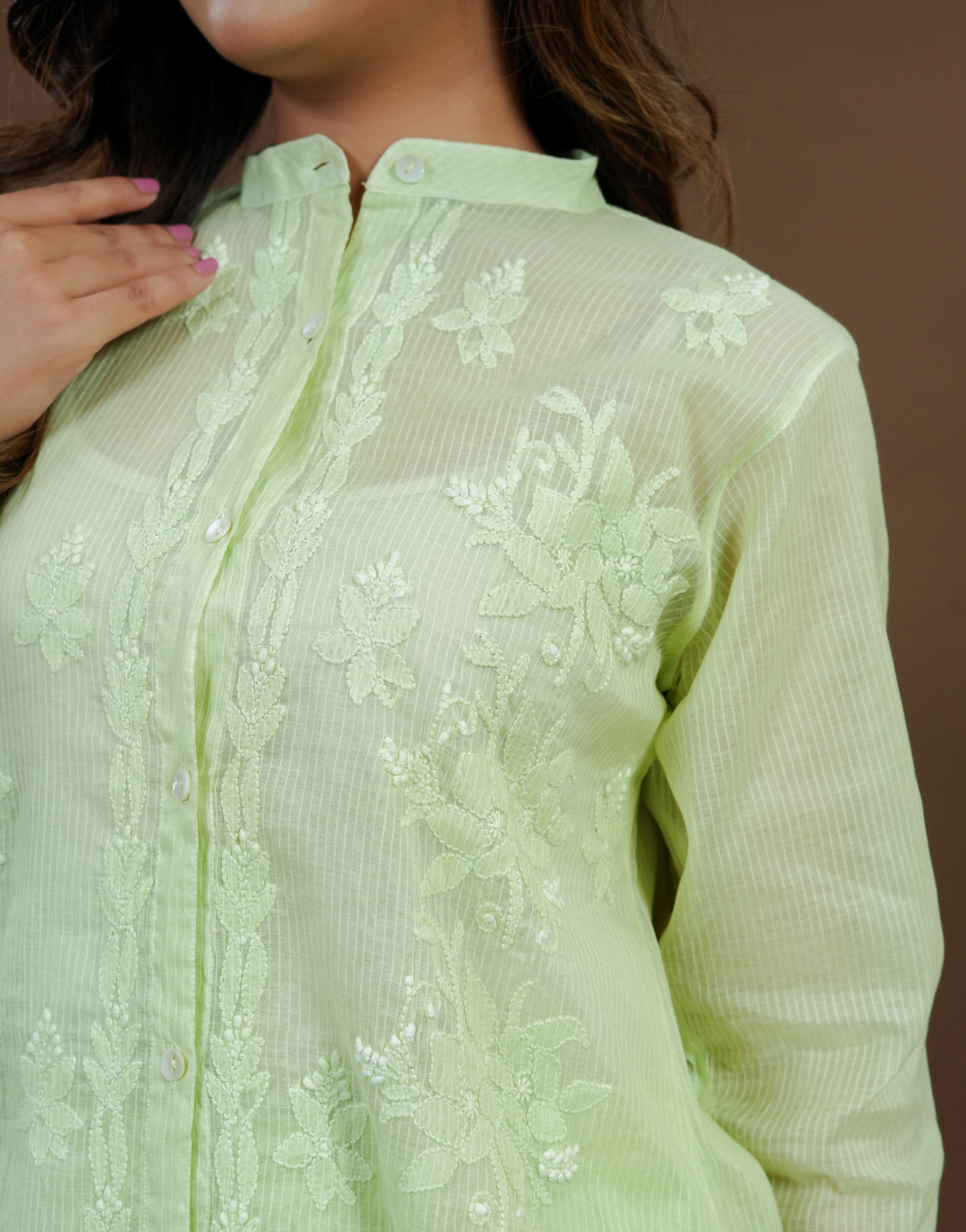 Light Green Maheshwari Cotton Coord Set